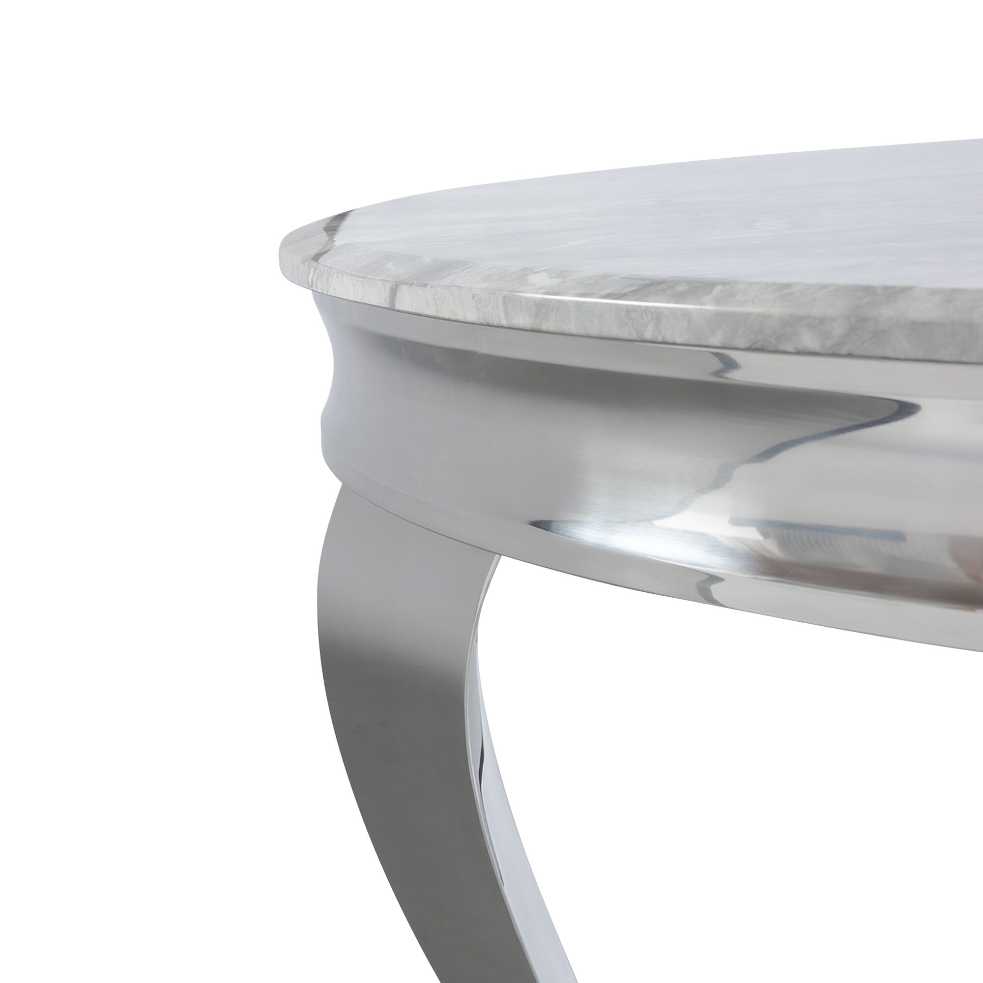 1.3m Circular Louis Polished Steel Dining Grey Marble Table Set with 4 Dove Grey Brushed Velvet Dining Chair - Image 5