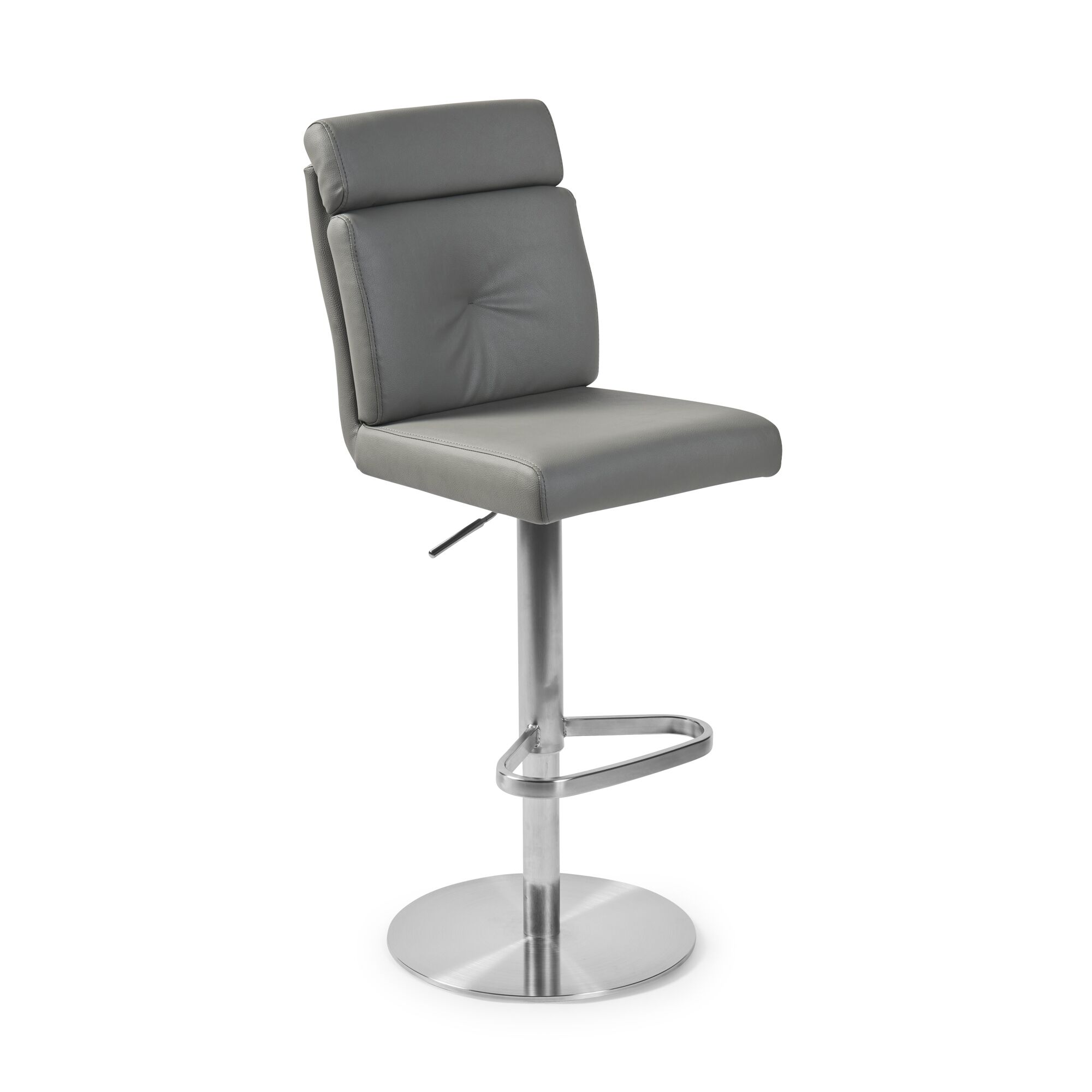 Portland Brushed Steel Gas Lift Kitchen Stool in Grey Faux Leather - Image 6
