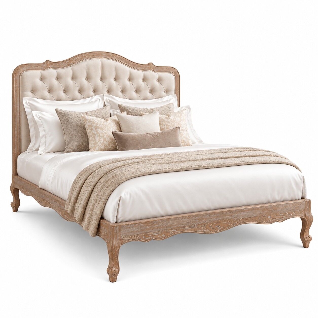 Eloise Limed Ash Button Upholstered Low Footboard Bed – Double - Image 2