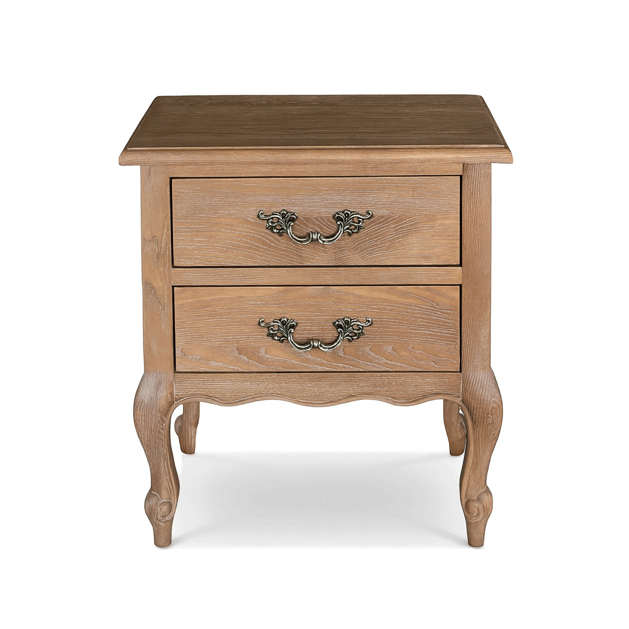 French Weathered Limed Ash Two Drawer Bedside Table - Image 7