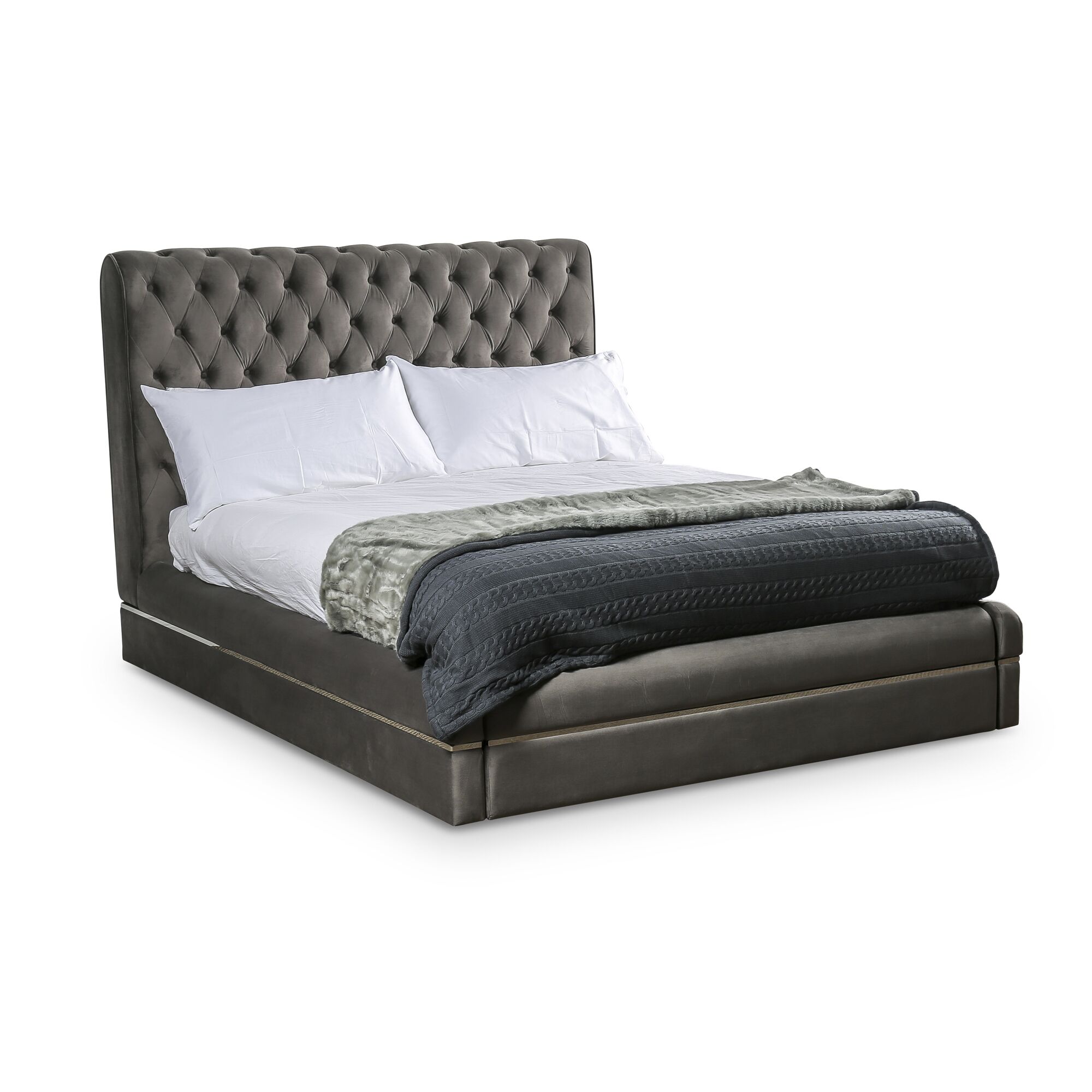 Annabelle Luxurious Grey Velvet Chesterfield King Size Bed - Image 2