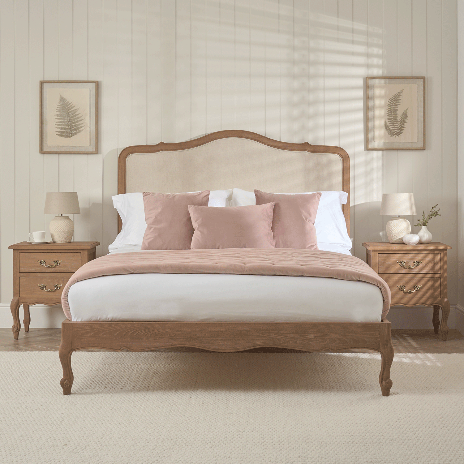 Eloise Limed Ash Upholstered Low Foot Board Bed - Double Size - Image 3