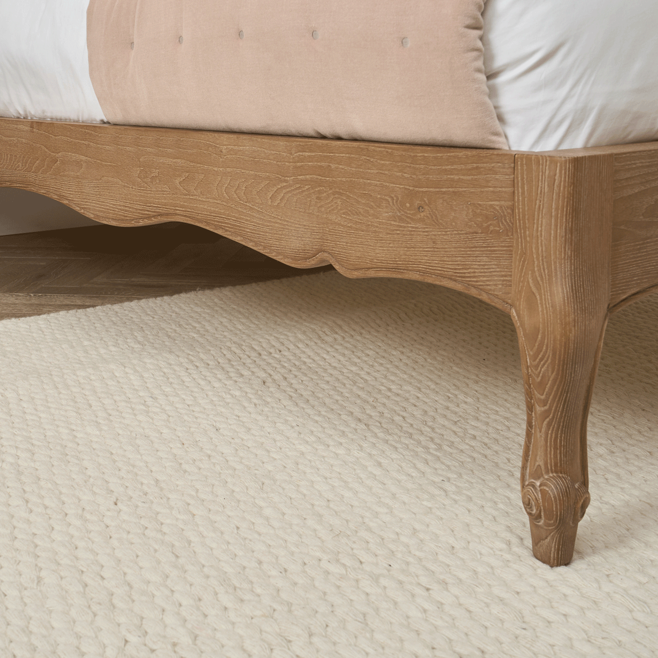 Eloise Limed Ash Upholstered Button Low Foot Board Bed - Double Size - Image 8