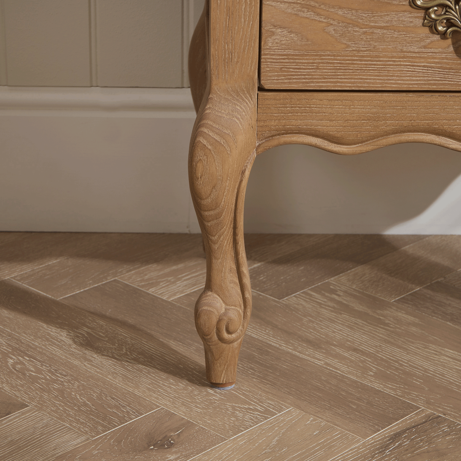 French Weathered Limed Ash Two Drawer Bedside Table - Image 6