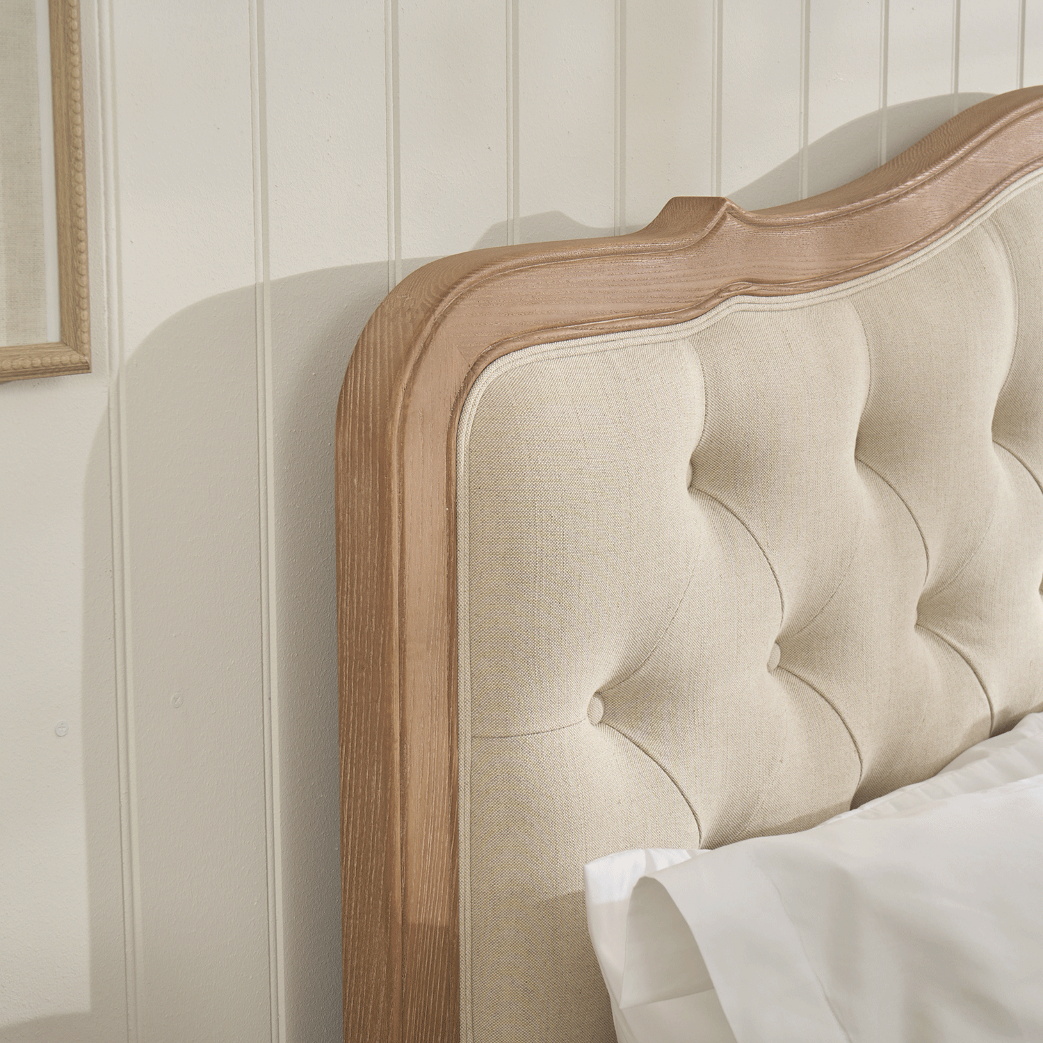 Eloise Limed Ash Upholstered Button Low Foot Board Bed - Double Size - Image 3