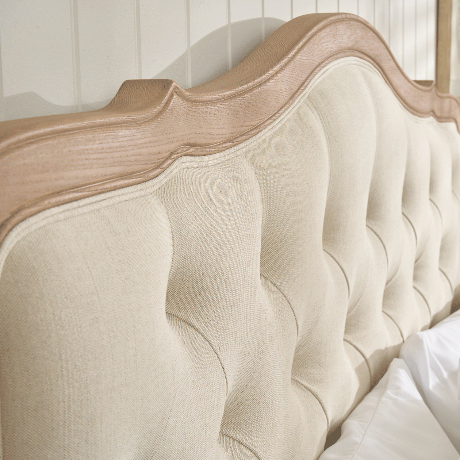 Eloise Limed Ash Upholstered Button Low Foot Board Bed - Double Size - Image 4