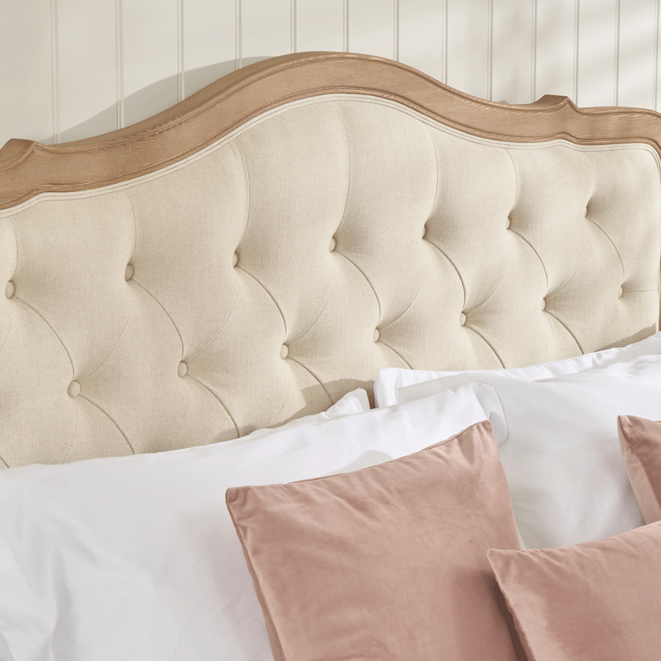 Eloise Limed Ash Upholstered Button Low Foot Board Bed - Double Size - Image 5