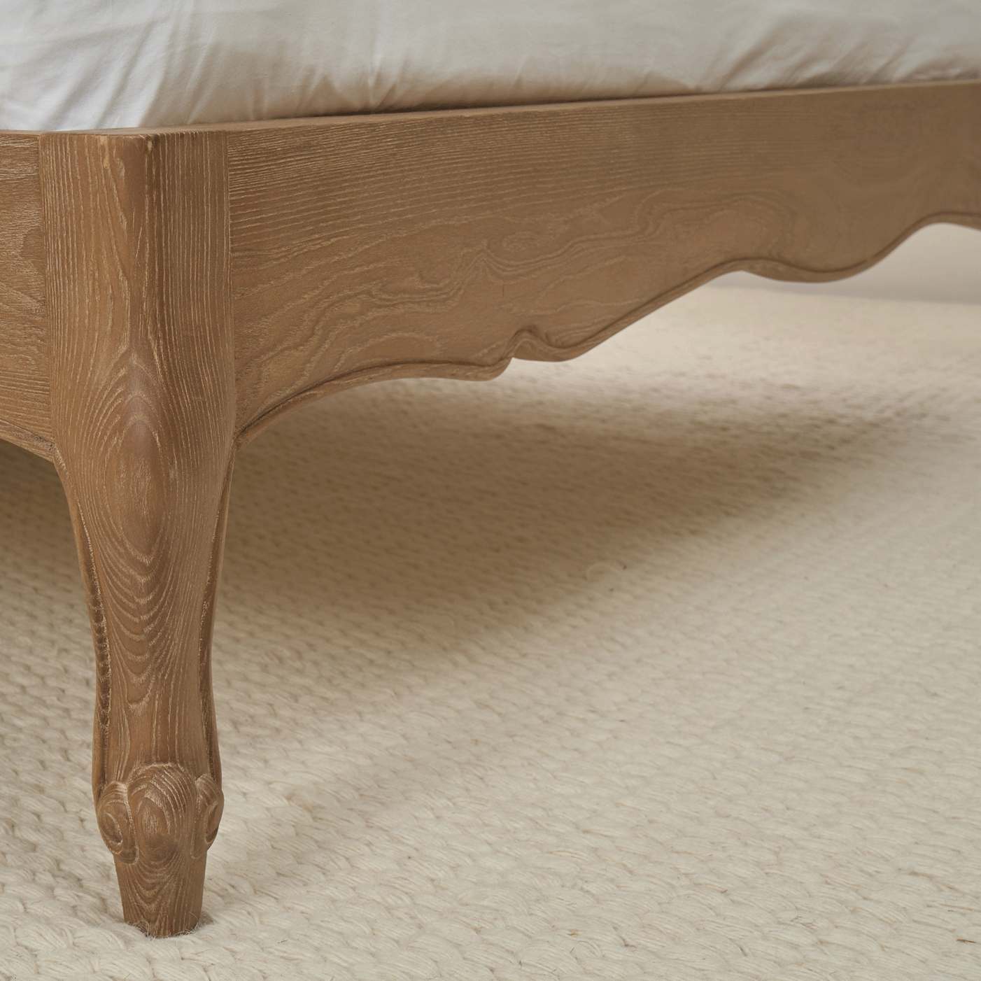 Eloise Limed Ash Upholstered Button Low Foot Board Bed - Double Size - Image 7