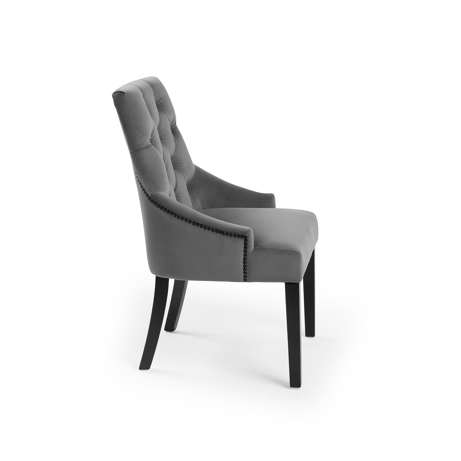Chelsea Grey Brushed Velvet Scoop Back Dining Chair Black Studs - Image 3