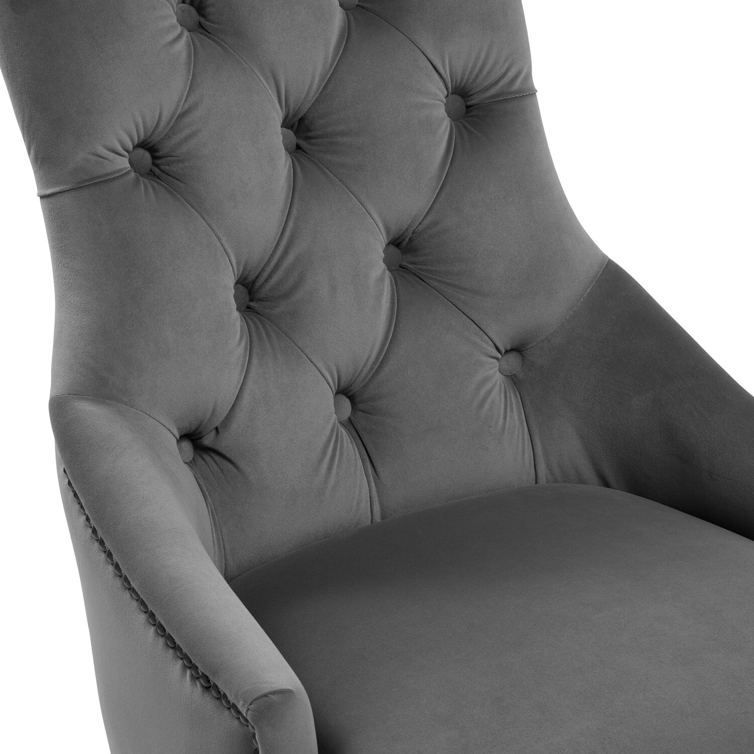 Chelsea Grey Brushed Velvet Scoop Back Dining Chair Black Studs - Image 6