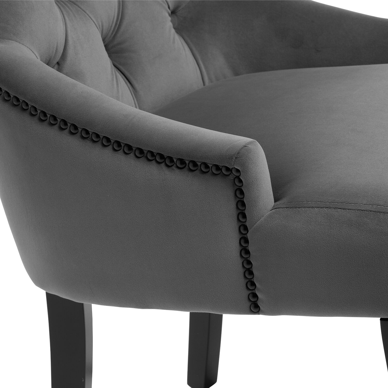 Chelsea Grey Brushed Velvet Scoop Back Dining Chair Black Studs - Image 7