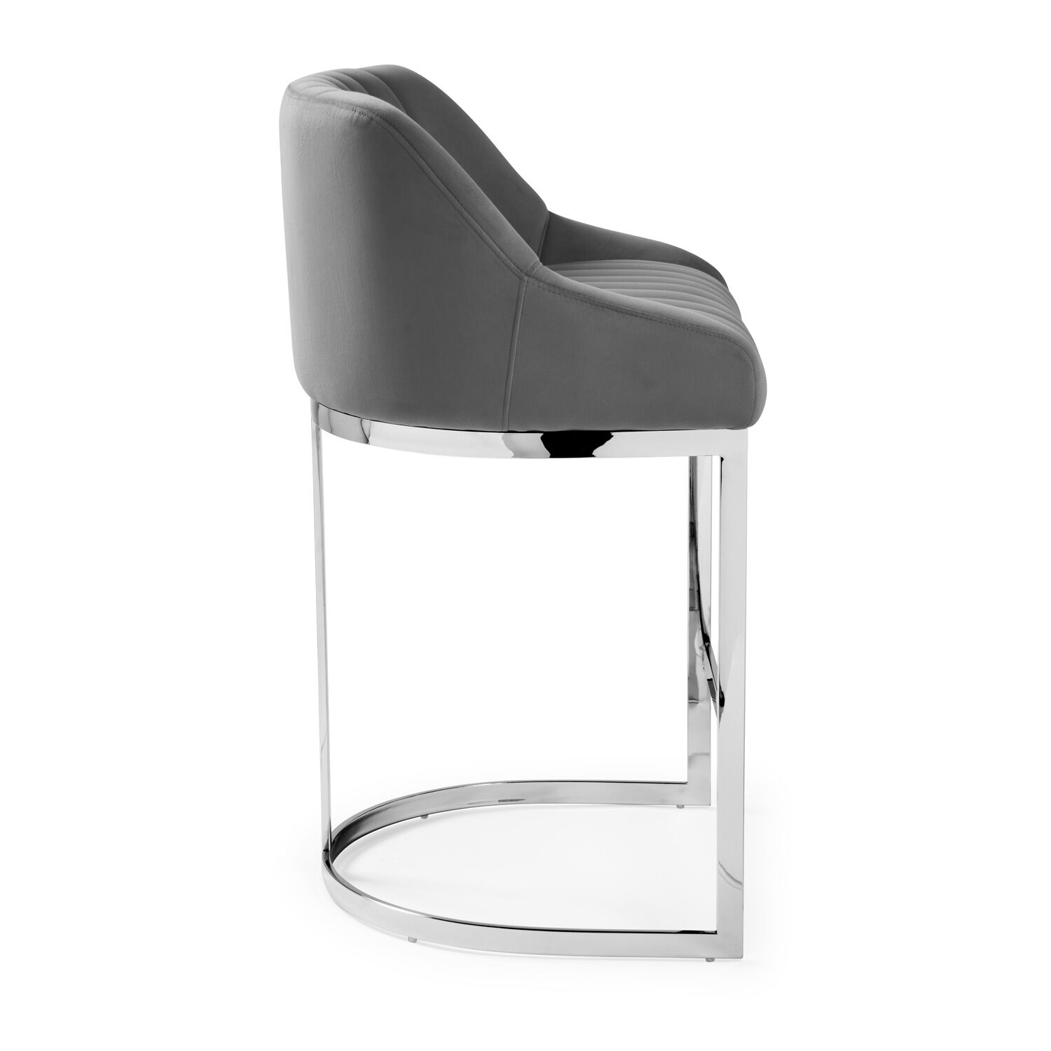 Barcelona Grey Velvet Kitchen Stool with a Stainless Steel Frame - Image 9