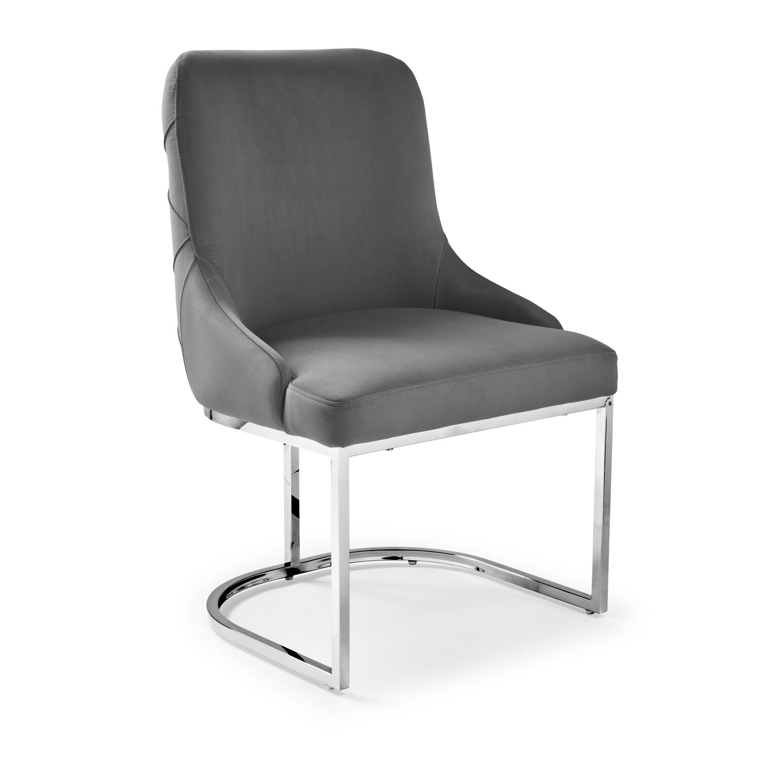 Clara Grey Brushed Velvet Upholstered Dining Chair - Polished Stainless Steel Base - Image 7
