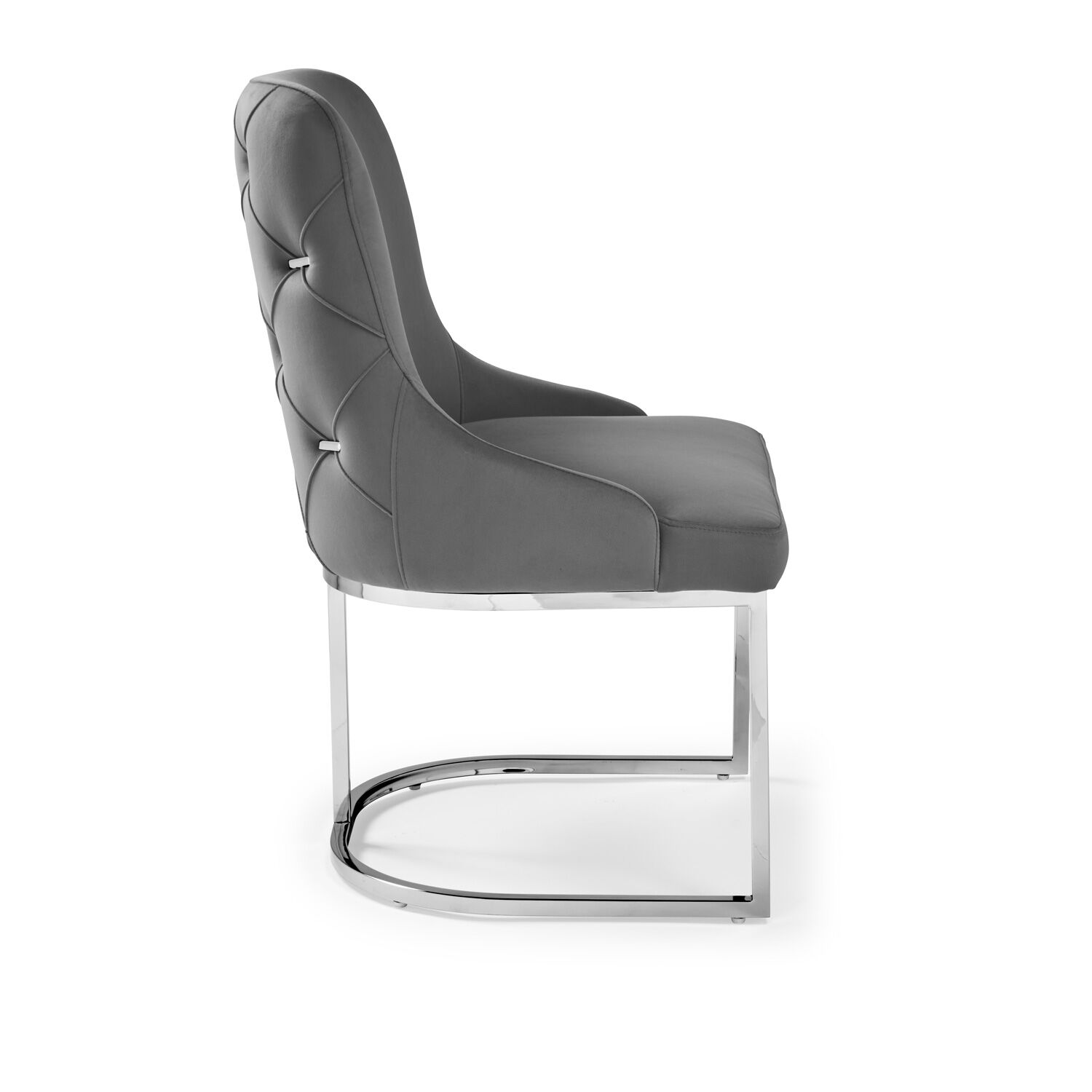 Clara Grey Brushed Velvet Upholstered Dining Chair - Polished Stainless Steel Base - Image 12