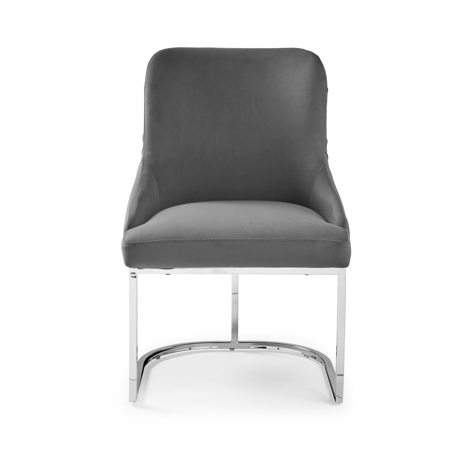 Clara Grey Brushed Velvet Upholstered Dining Chair - Polished Stainless Steel Base - Image 11