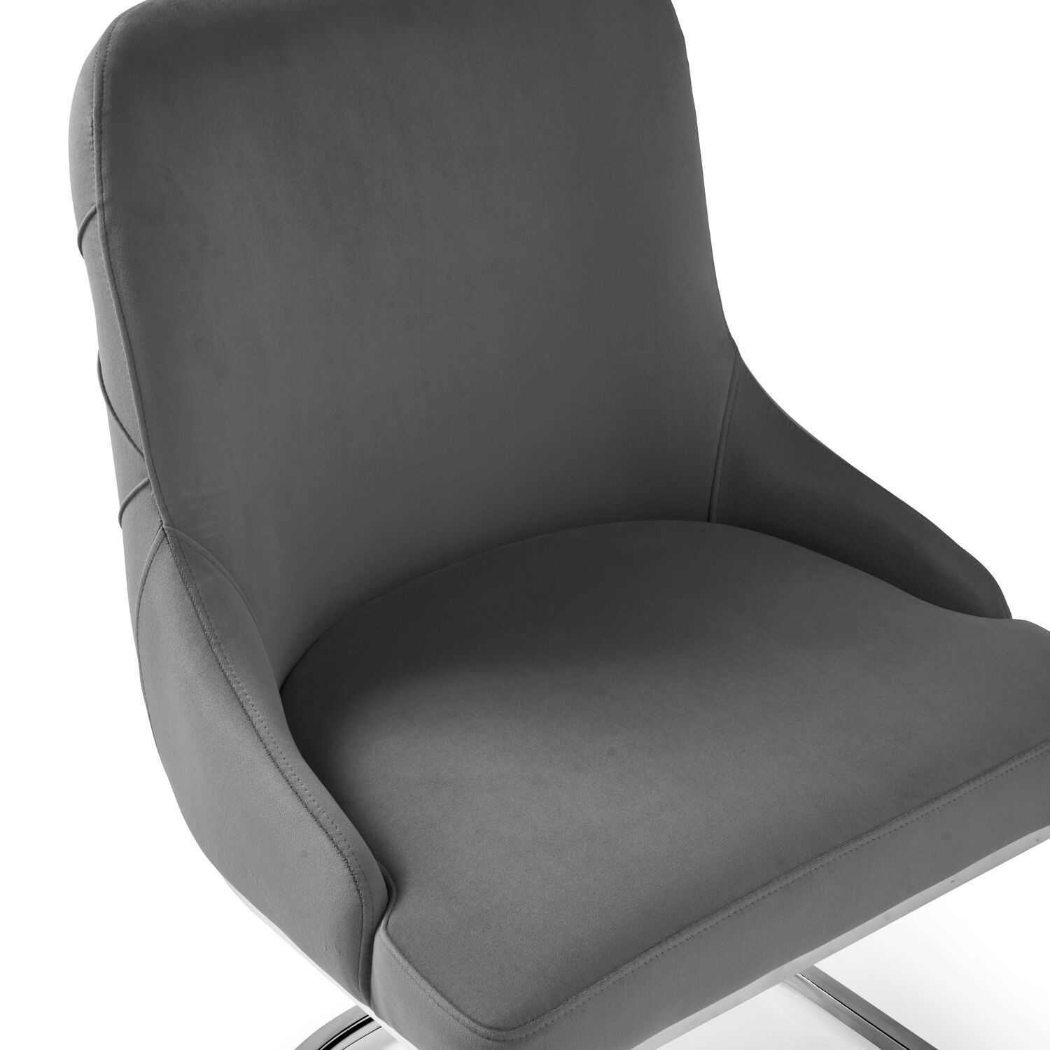 Clara Grey Brushed Velvet Upholstered Dining Chair - Polished Stainless Steel Base - Image 10