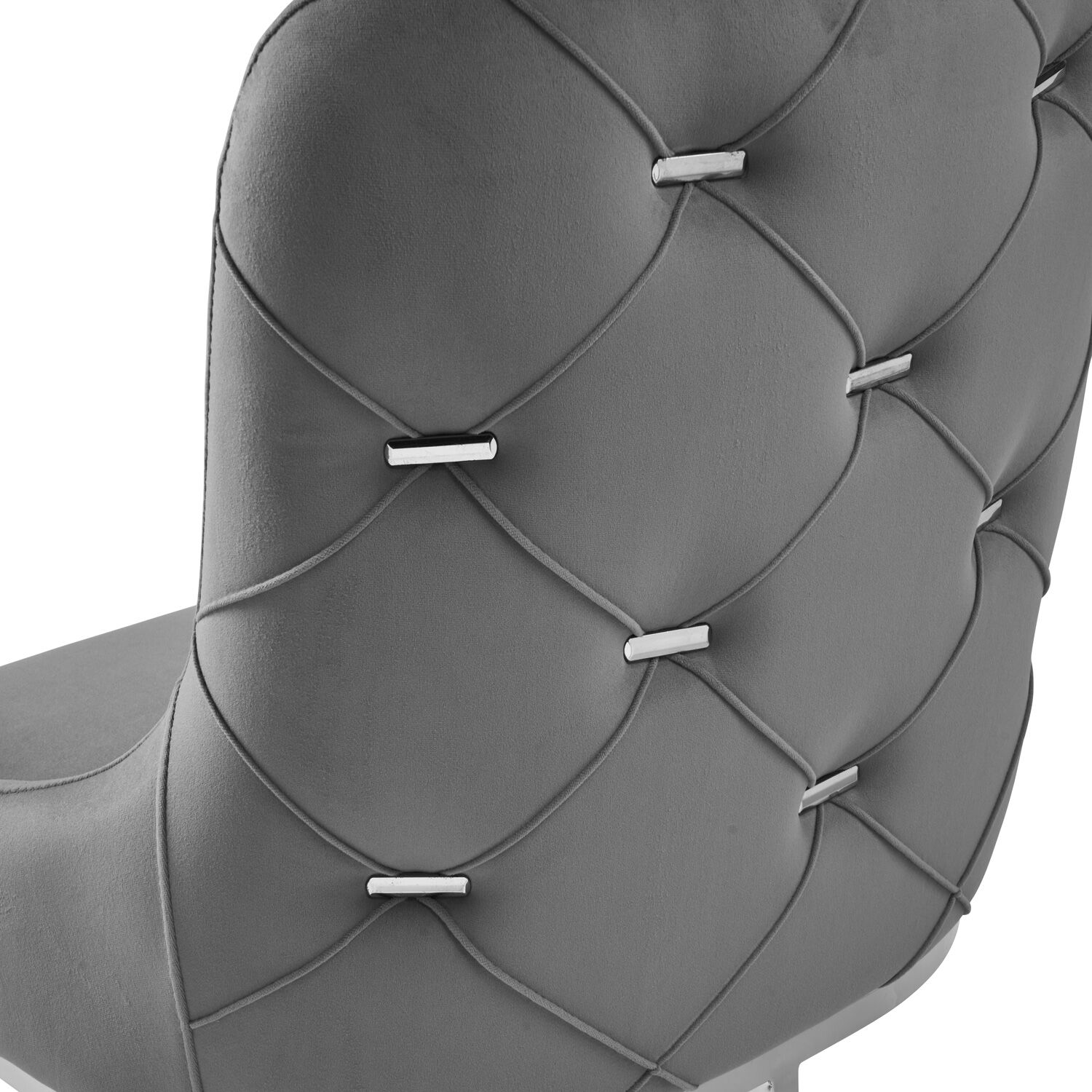 Clara Grey Brushed Velvet Upholstered Dining Chair - Polished Stainless Steel Base - Image 9