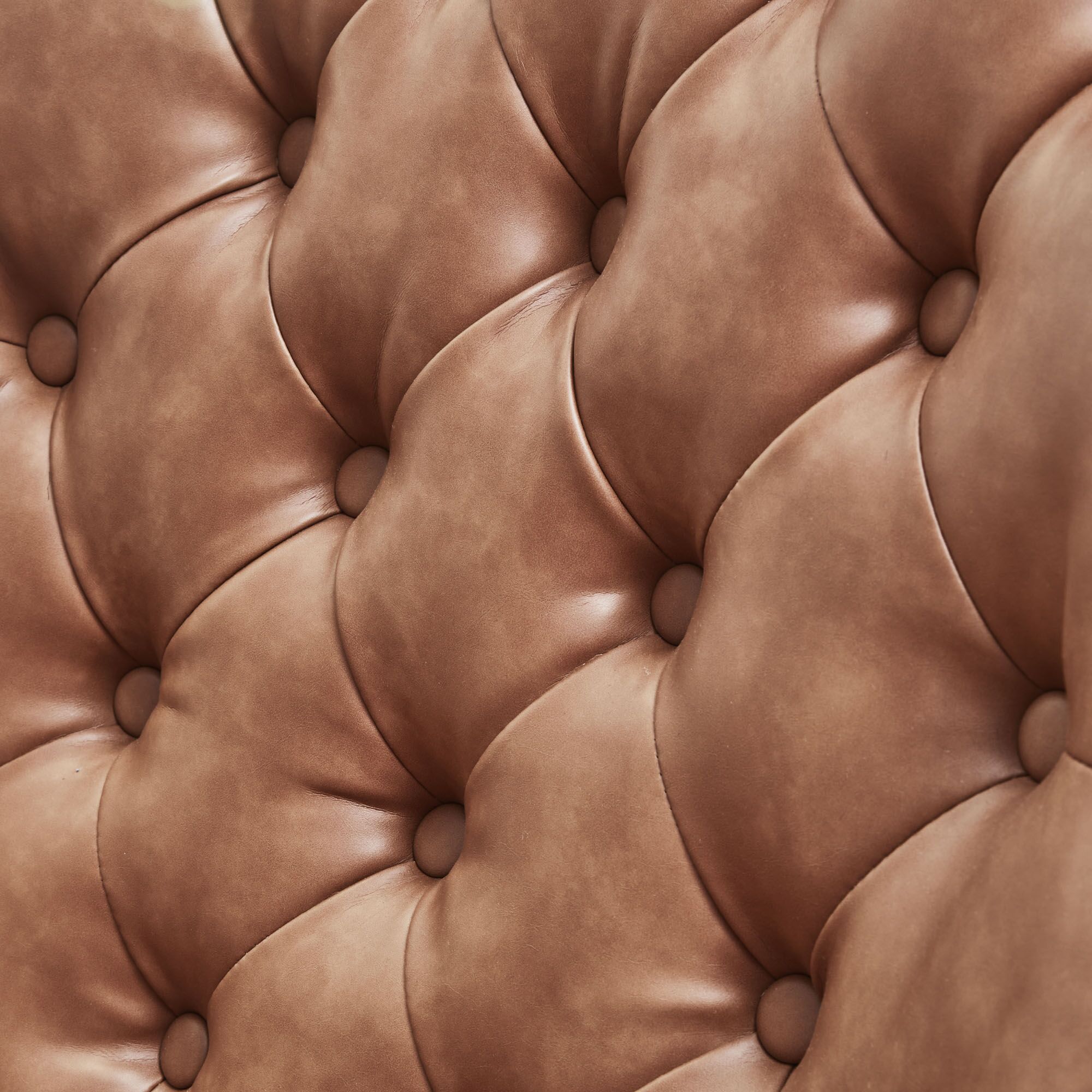 Belvedere Chesterfield Lounge Chair with Footstool In A Tan Brown Faux Leather - Image 7