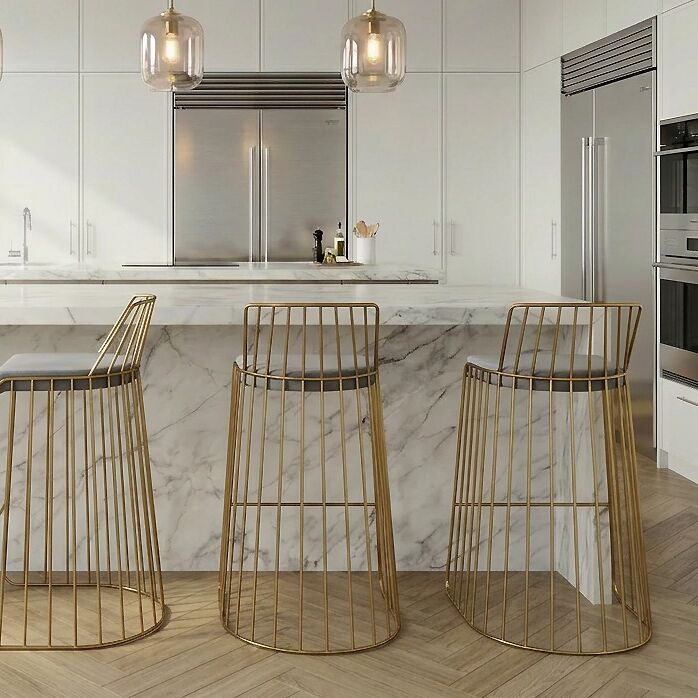 Claudia Grey Velvet Kitchen Barstool With a Gold Solid Frame - Image 3