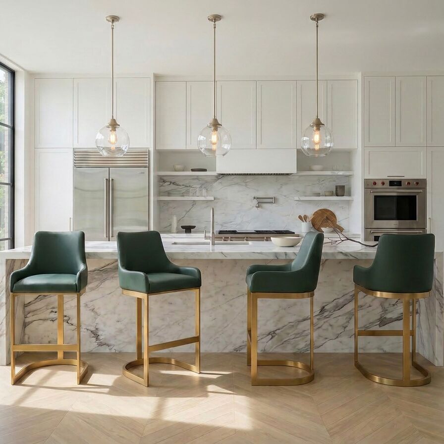 Clara Green Upholstered Counter Kitchen Stool with Gold Steel Frame - Image 2