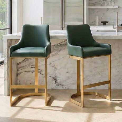Clara Green Upholstered Counter Kitchen Stool with Gold Steel Frame