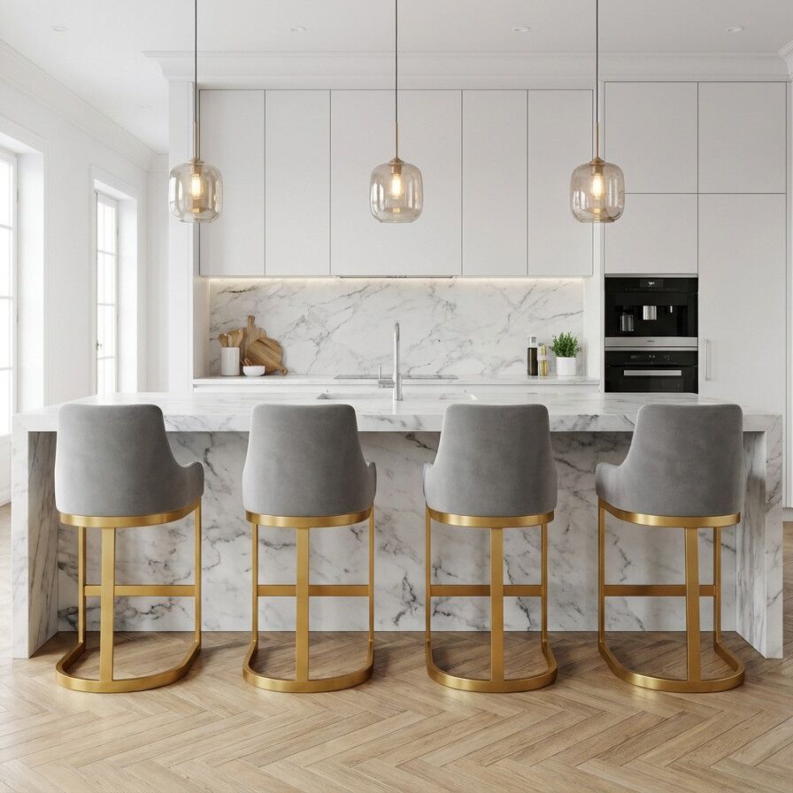 Clara Grey Velvet Counter Stool with a Gold Stainless Steel Frame