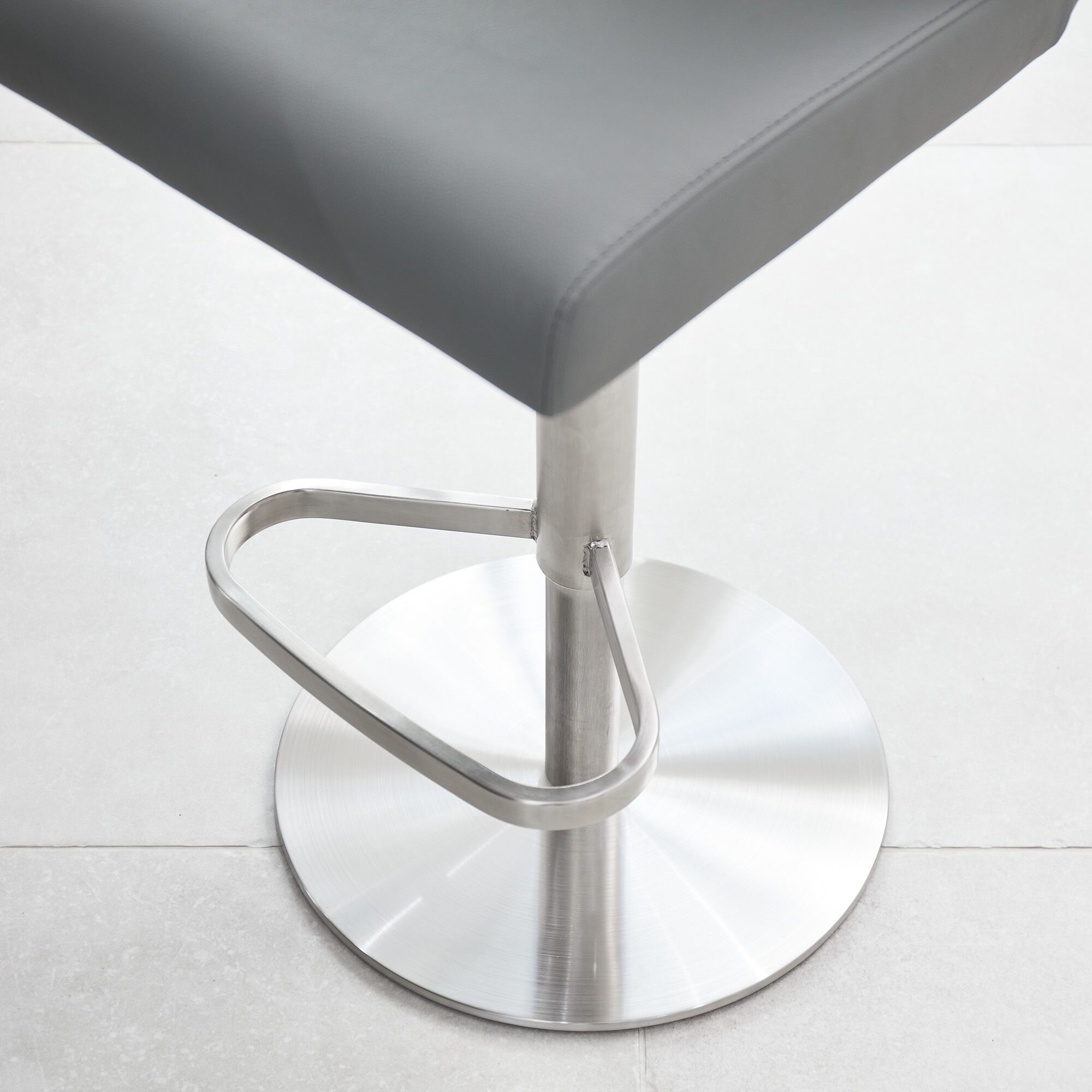 Portland Brushed Steel Gas Lift Kitchen Stool in Grey Faux Leather - Image 6