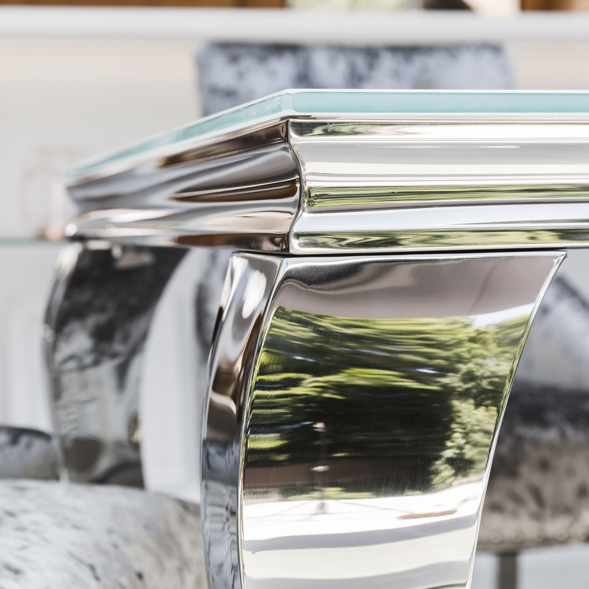 1.8m Louis White Glass Top Dining Table With Polished Stainless Steel Frame - Image 6