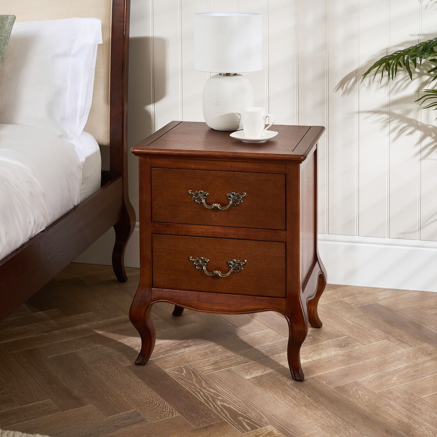 Lille French Mahogany Two Drawer Bedside Table - Image 3