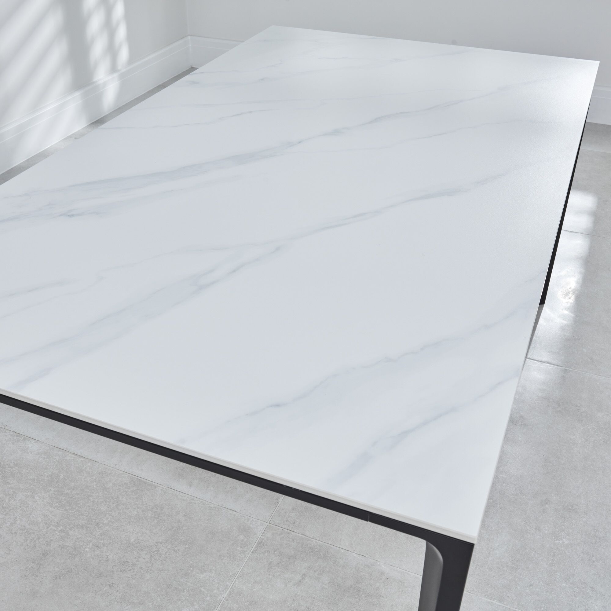 Bellagio 1.6M White Sintered Stone Dining Table Set with 4 x Leon Grey Dining Chairs - Image 3