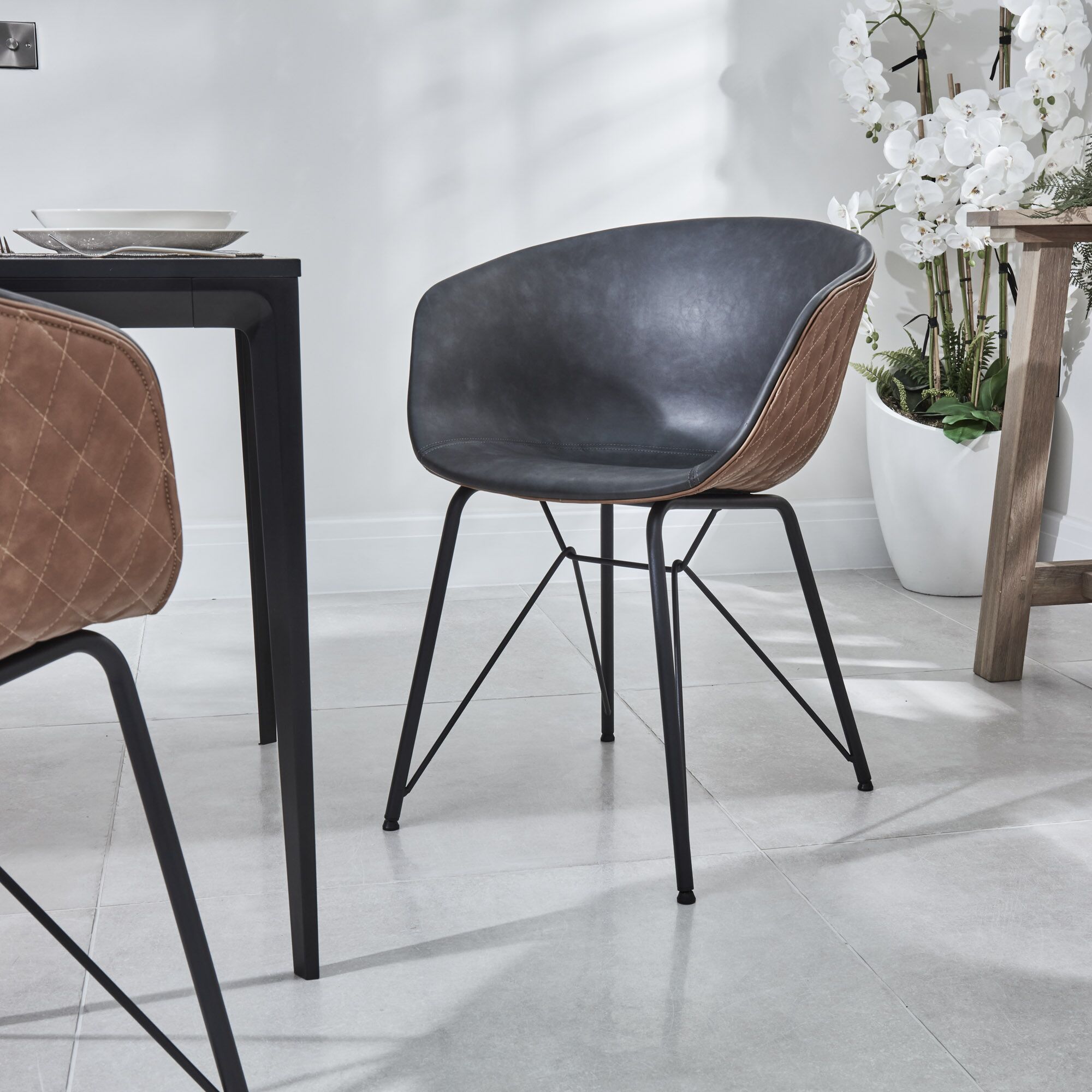 Bellagio 90cm Square Natural Oak Melamine Dining Table Set with 4x Camila Grey/Tan Dining Chairs - Image 7