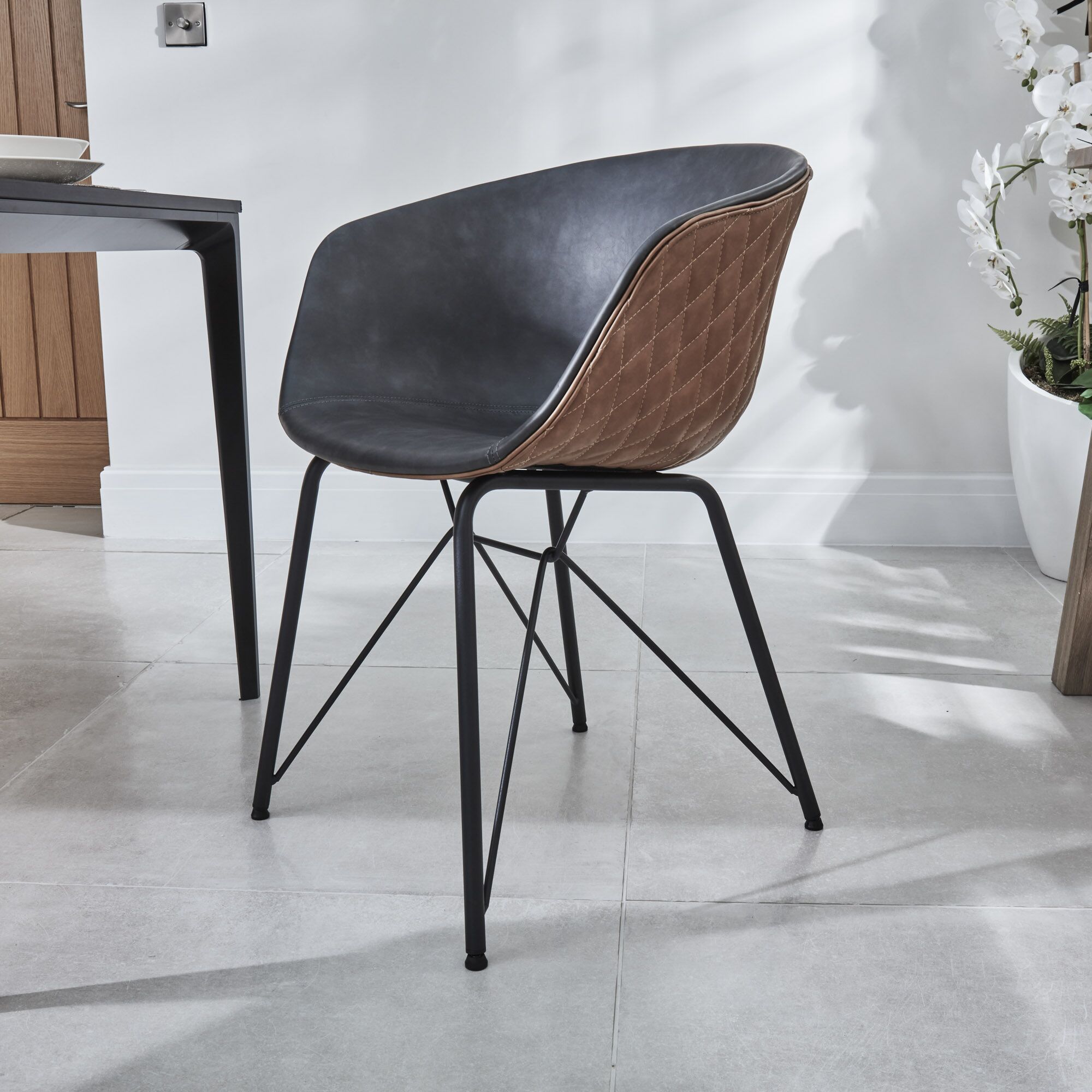 Bellagio 90cm Square Natural Oak Melamine Dining Table Set with 4x Camila Grey/Tan Dining Chairs - Image 9