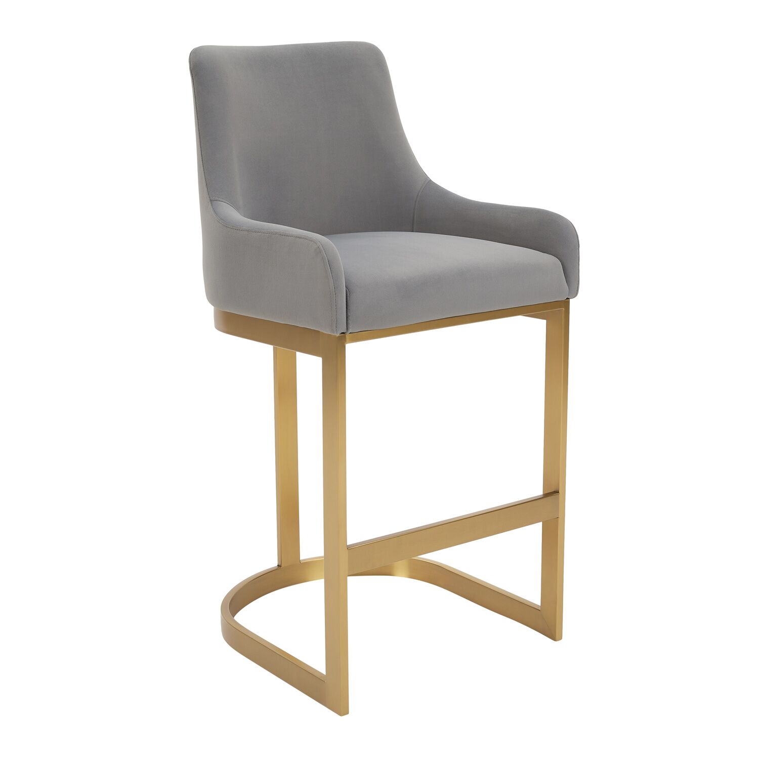 Clara Grey Velvet Counter Stool with a Gold Stainless Steel Frame - Image 8
