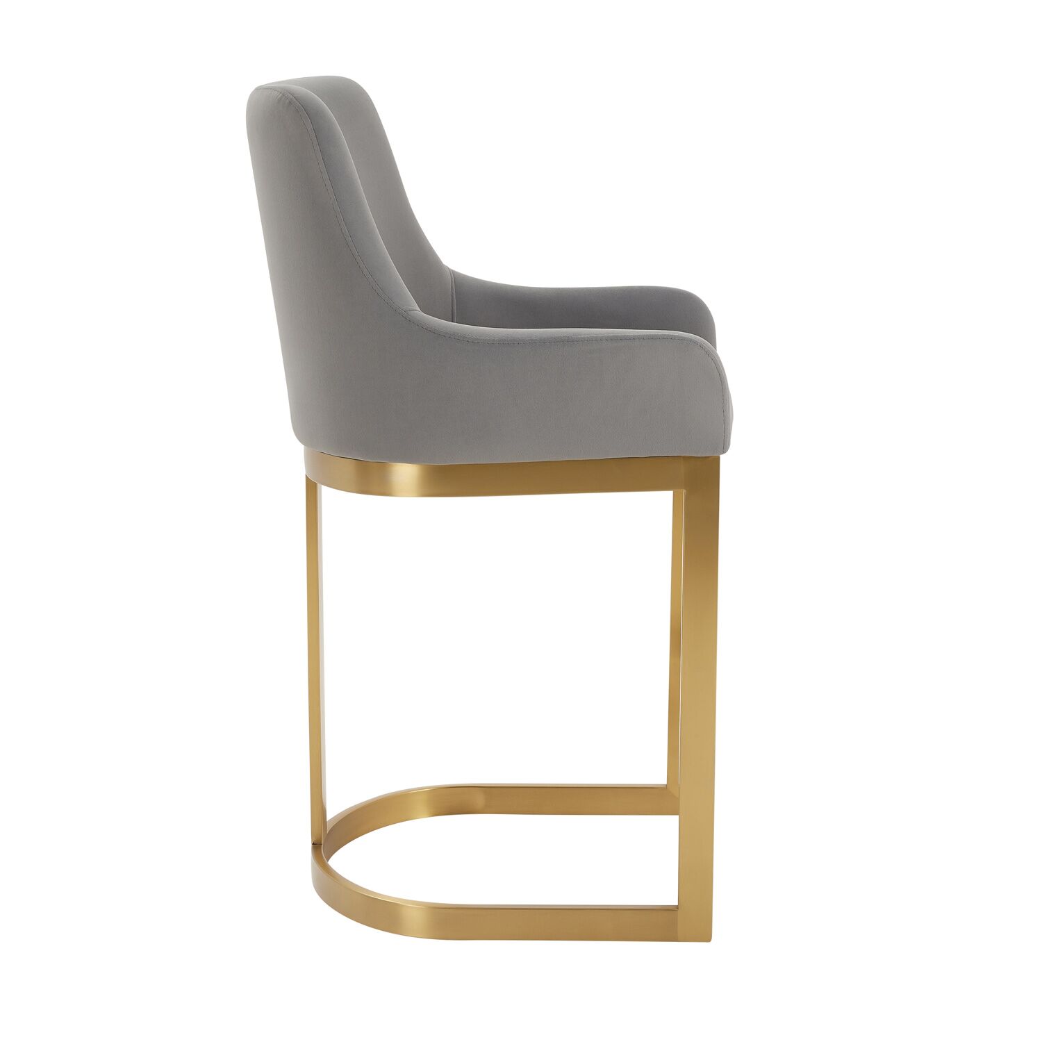 Clara Grey Velvet Counter Stool with a Gold Stainless Steel Frame - Image 6