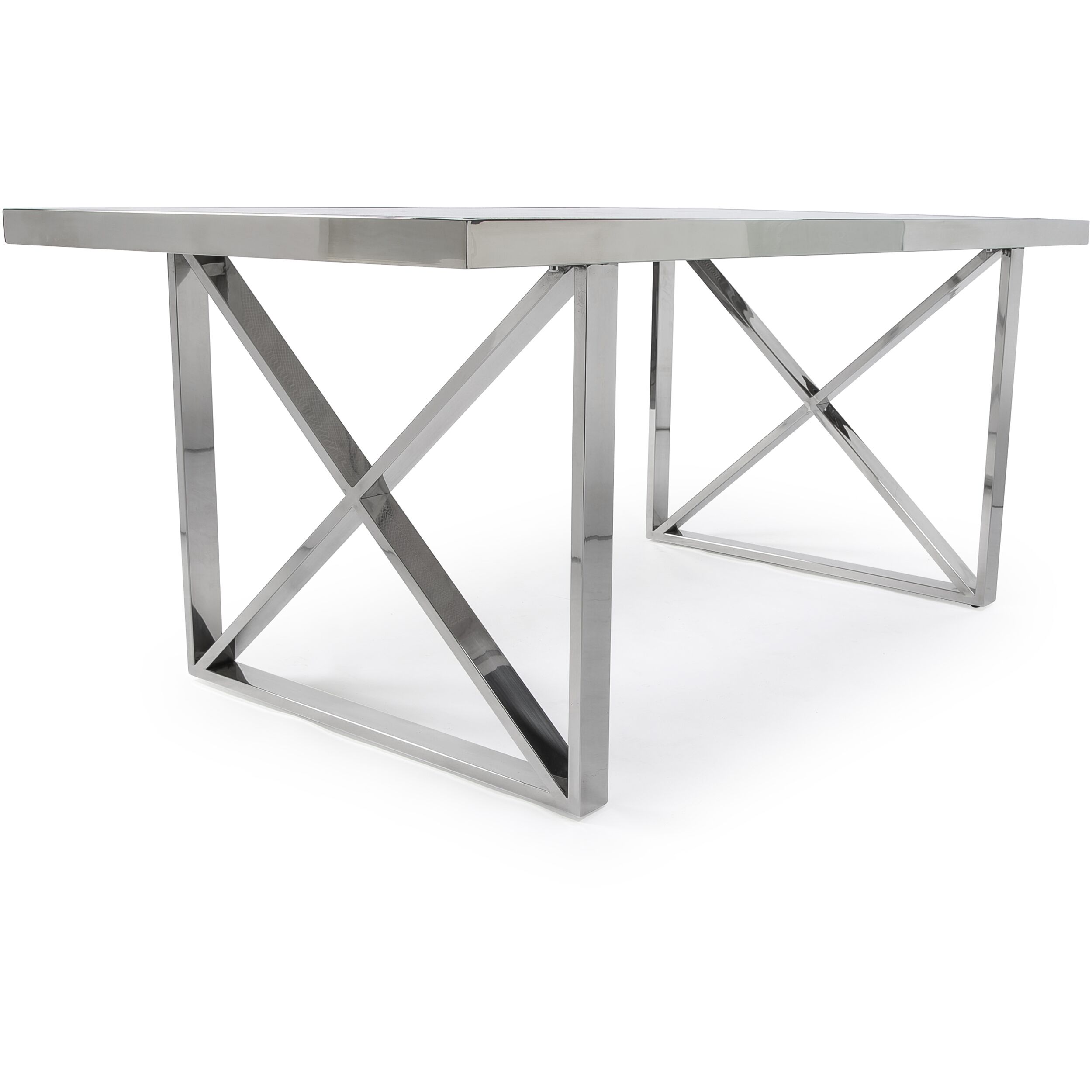 1.8M Tuscany Grey Marble Dining Room Table with Crossed Polished Steel Base - Image 3