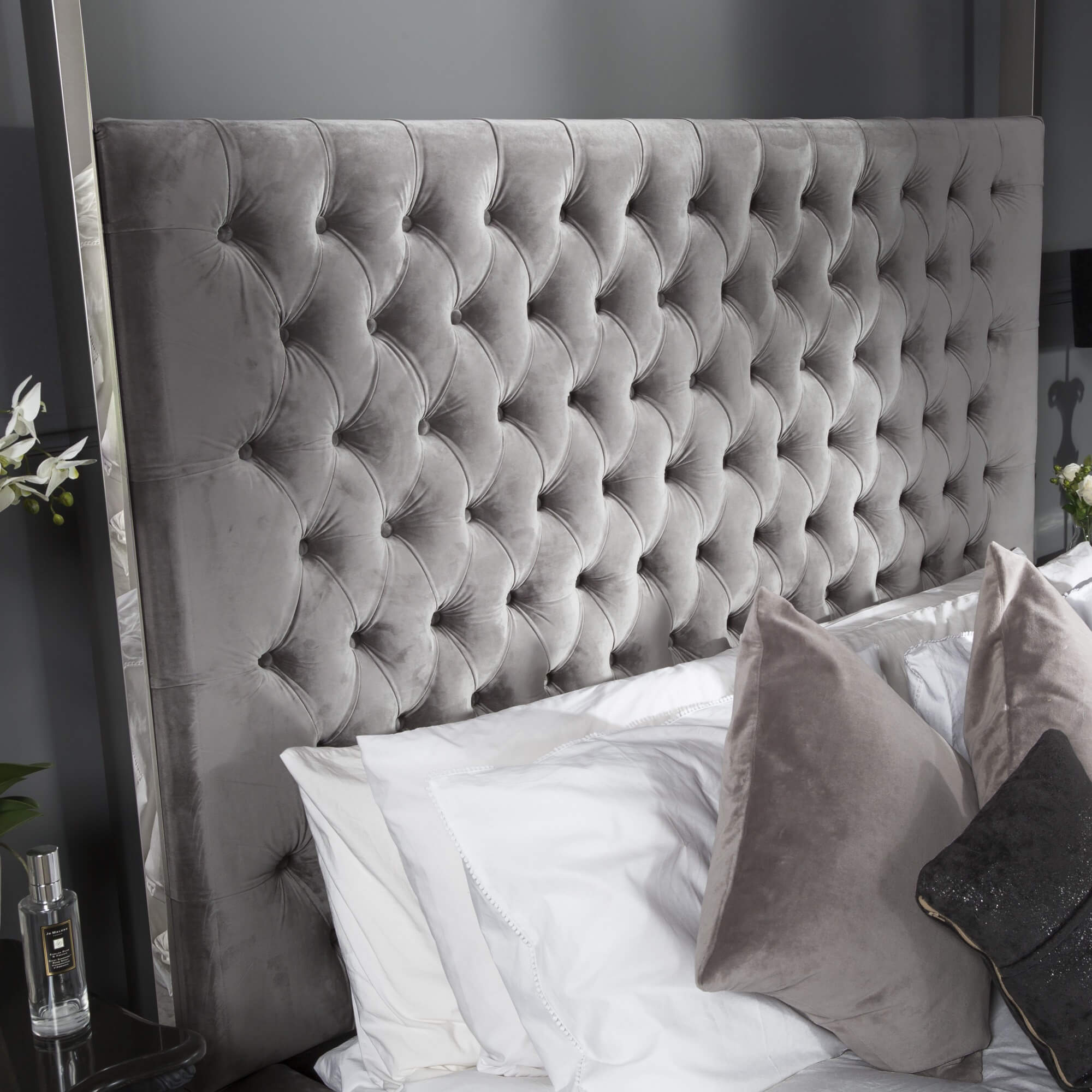 6ft Boston Super King Size Polished Steel Velvet Four Poster Bed - Image 3