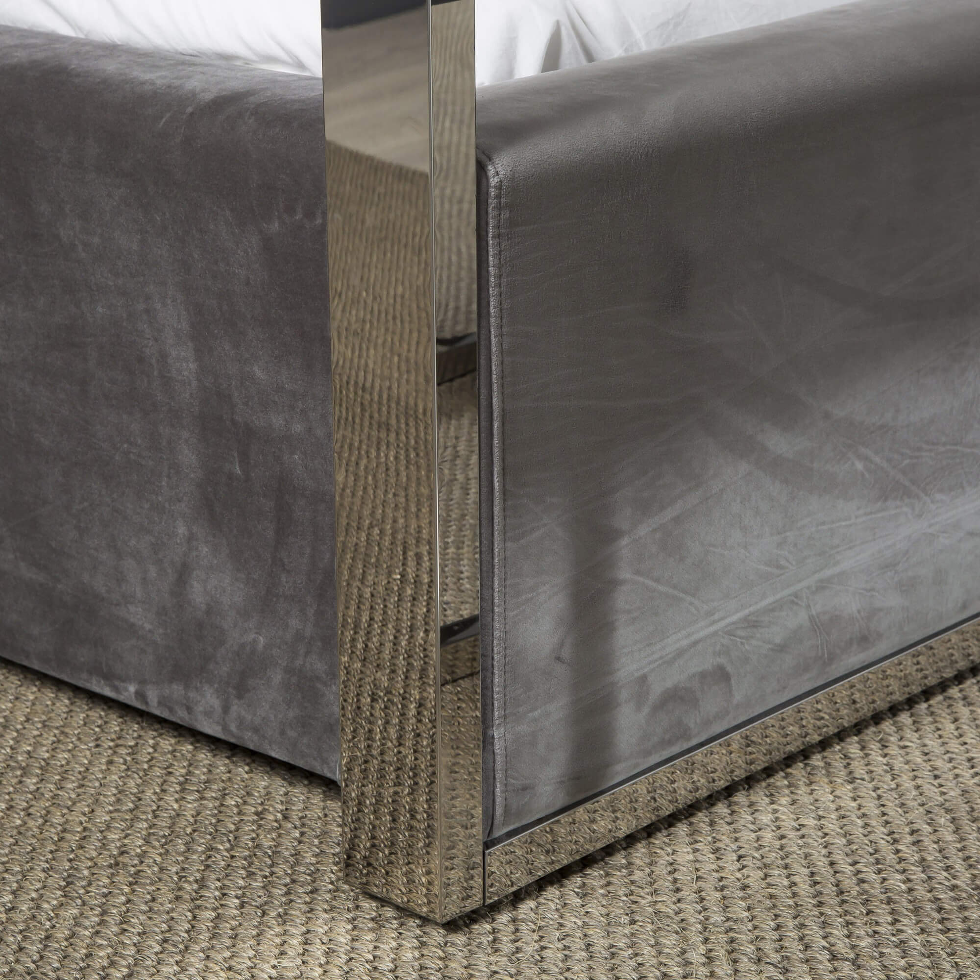 6ft Boston Super King Size Polished Steel Velvet Four Poster Bed - Image 6