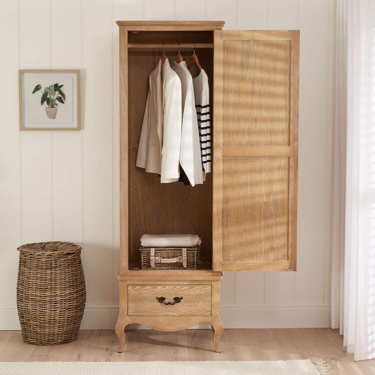Lille French Limed Oak Single Wardrobe