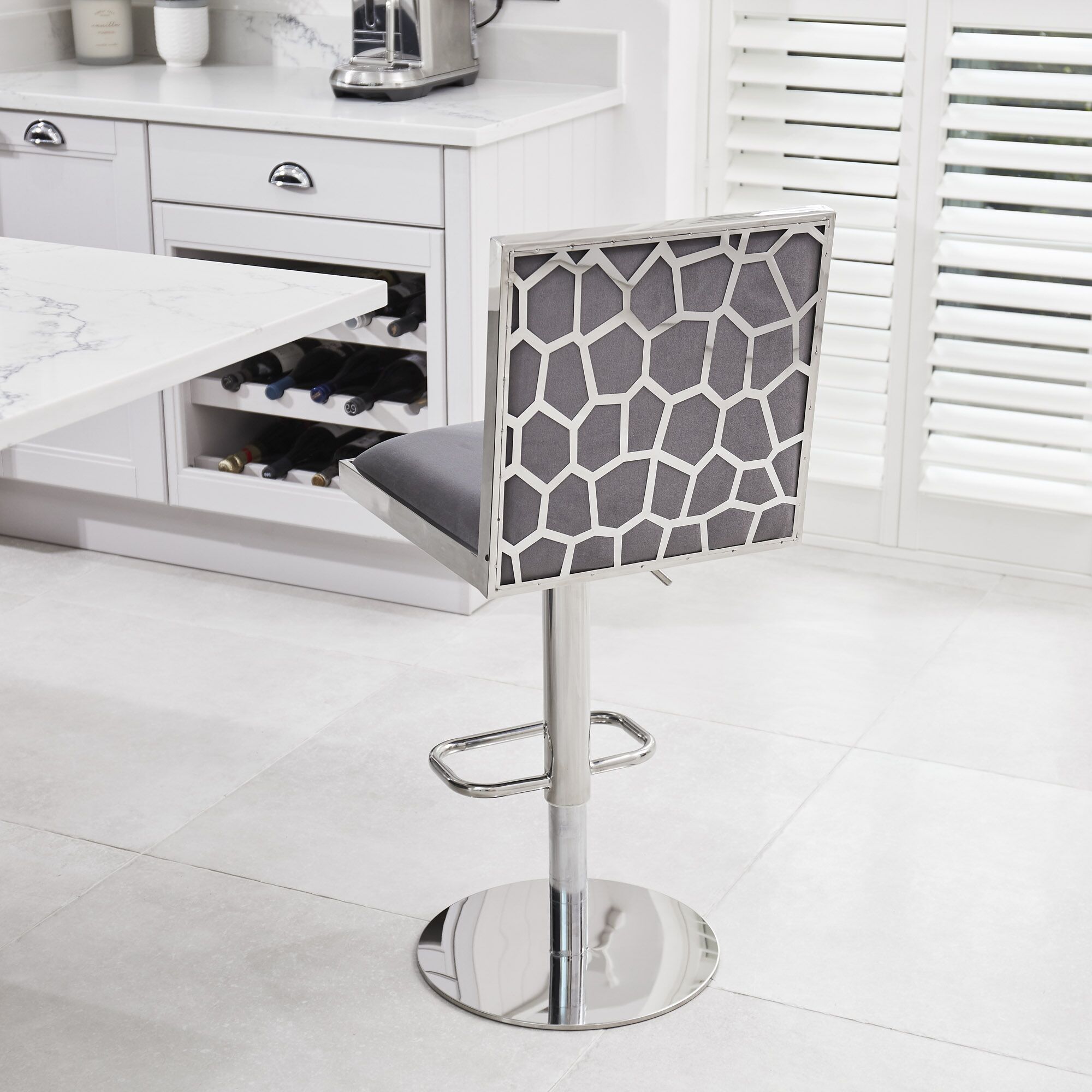 Mia Grey Velvet Barstool - Kitchen Stool - Gas Lift - Image 2