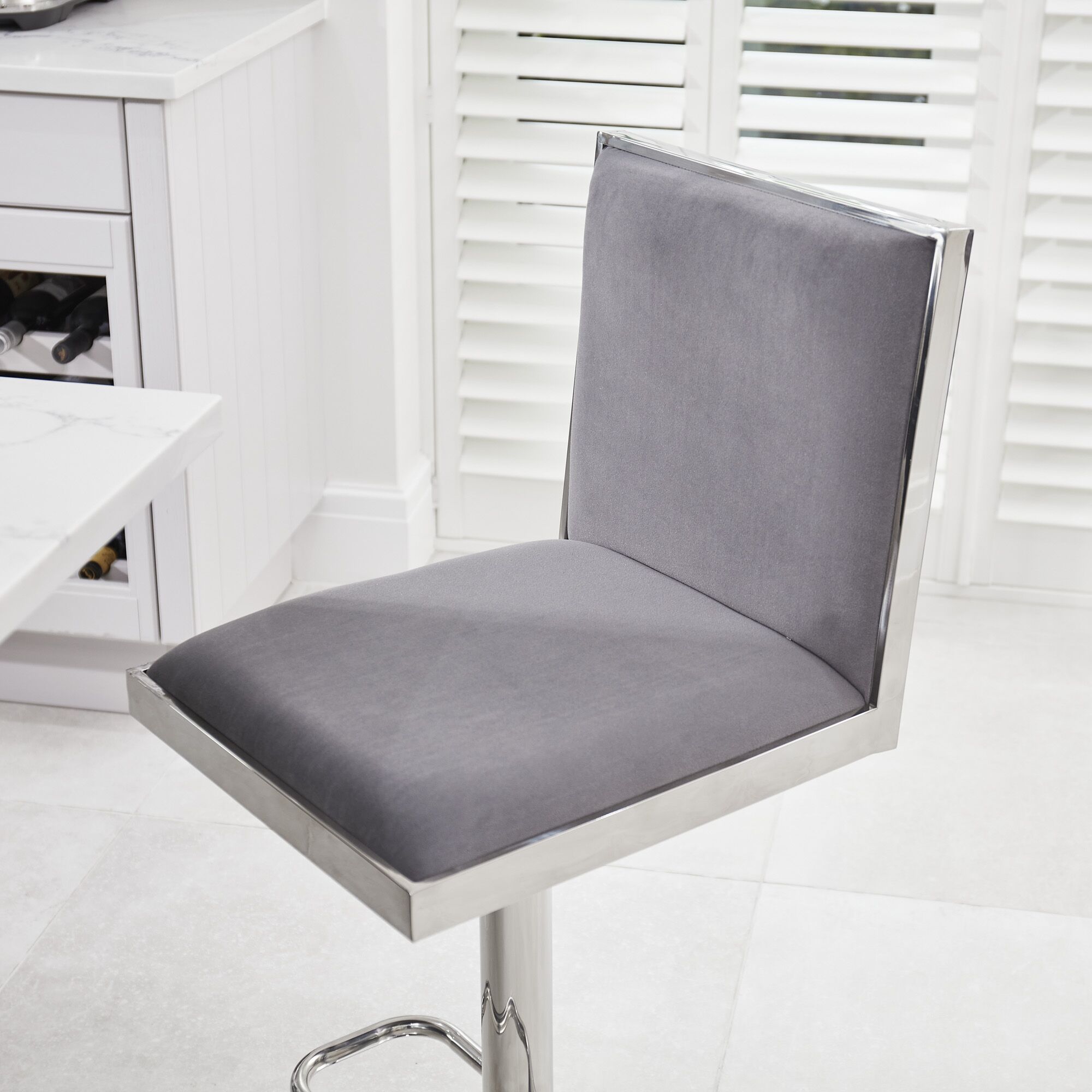 Mia Grey Velvet Barstool - Kitchen Stool - Gas Lift - Image 5
