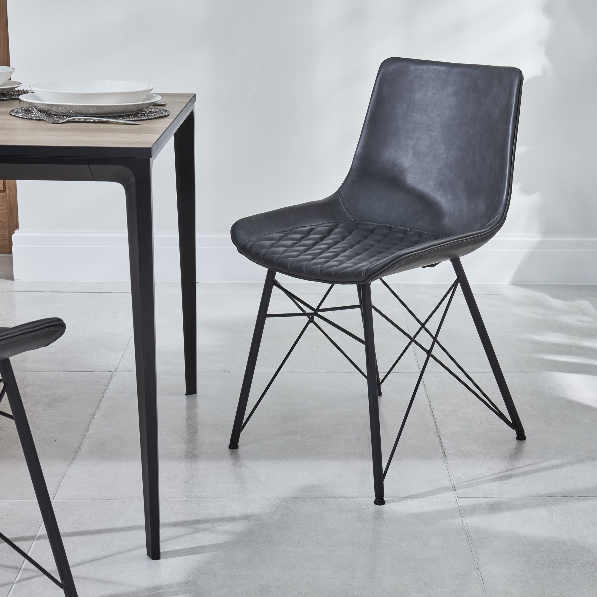 Bellagio 90cm Square Grey Sintered Stone Dining Table Set with 4x Leon Grey Dining Chairs - Image 14