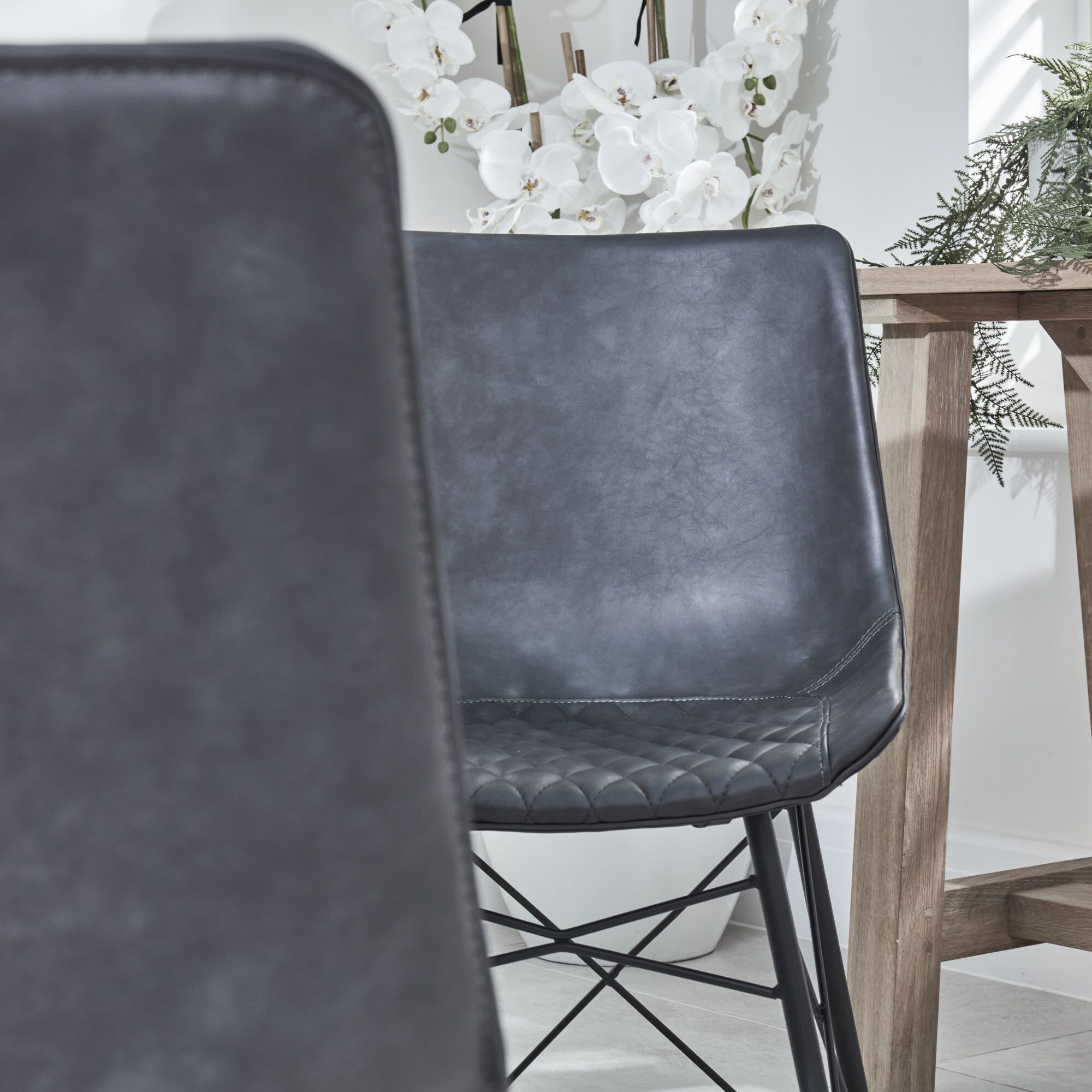 Bellagio 90cm Square Grey Sintered Stone Dining Table Set with 4x Leon Grey Dining Chairs - Image 8