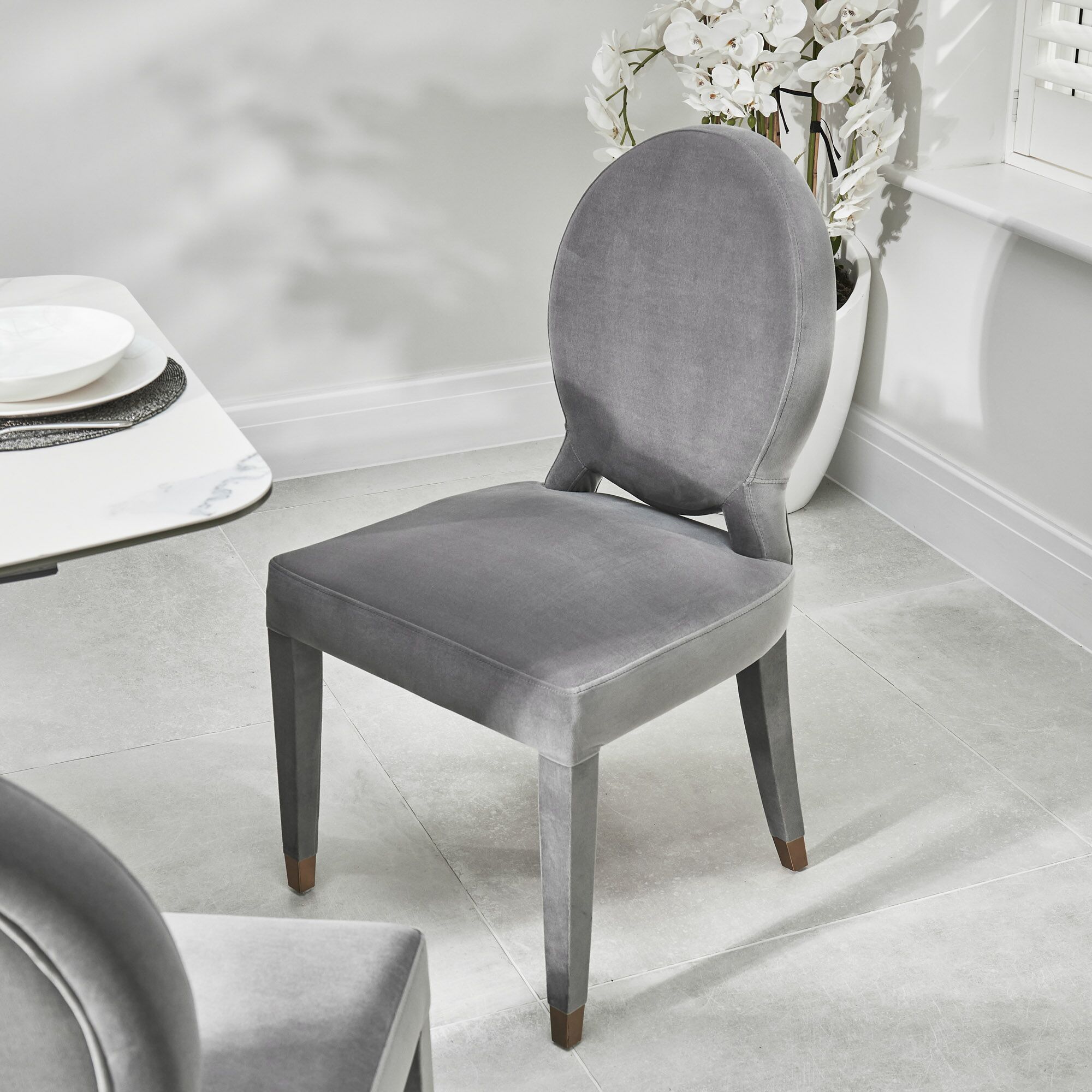 Victoria Upholstered Grey Velvet Dining Chair - Image 3