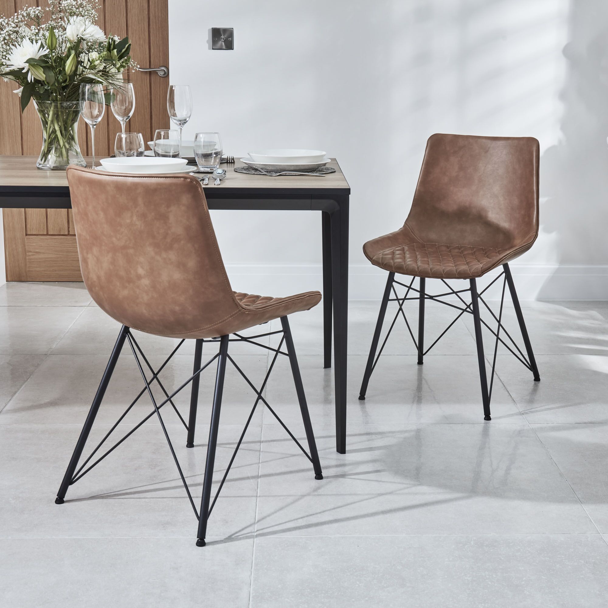 Bellagio 1.6M White Sintered Stone Dining Table Set with 4 x Leon Tan Dining Chairs - Image 15