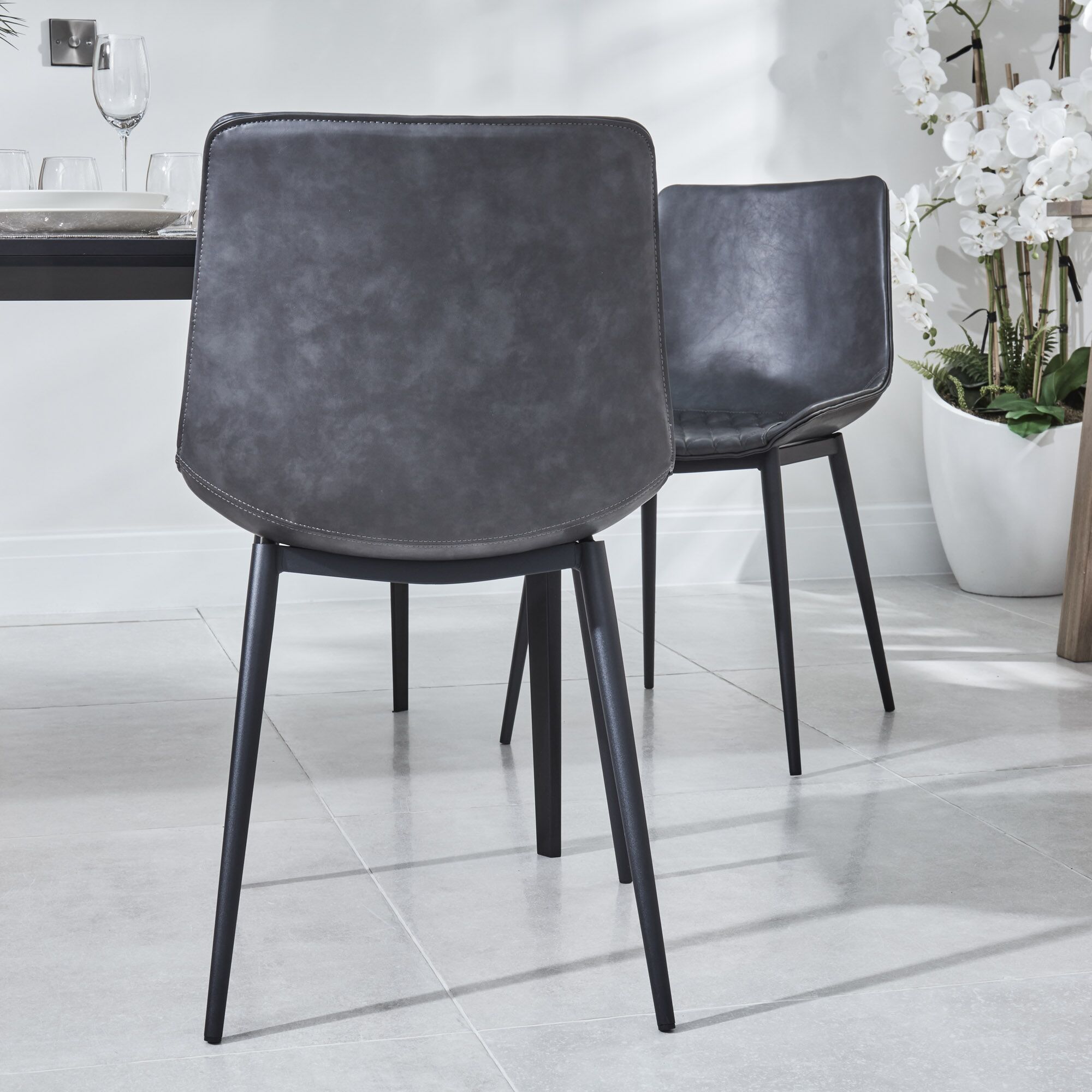 Bellagio 1.6M White Sintered Stone Dining Table with 4x Leo Grey Dining Chairs - Image 20