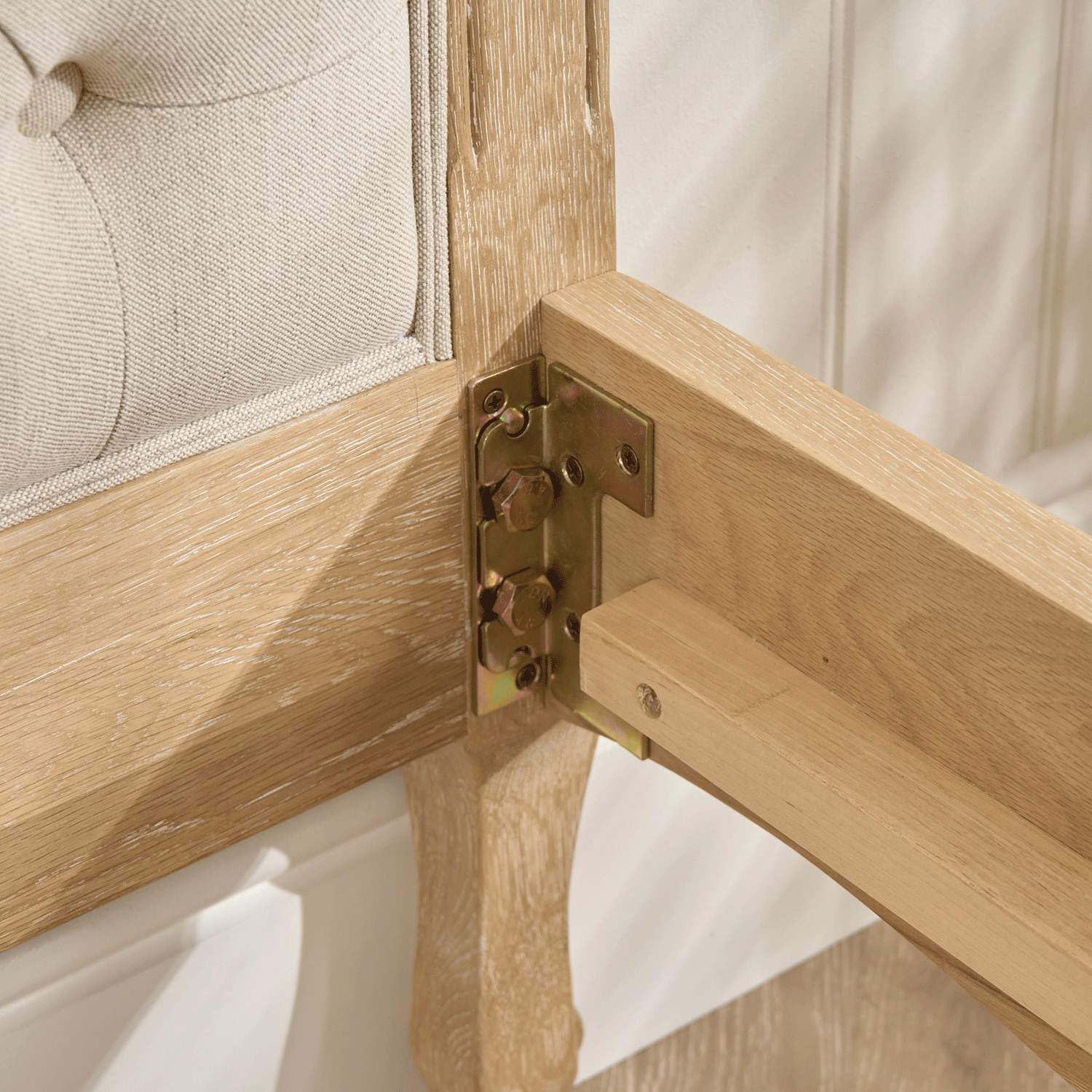 Eléa French Limed Oak Upholstered Button Back Low Foot Board Bed - Double Size - Image 12