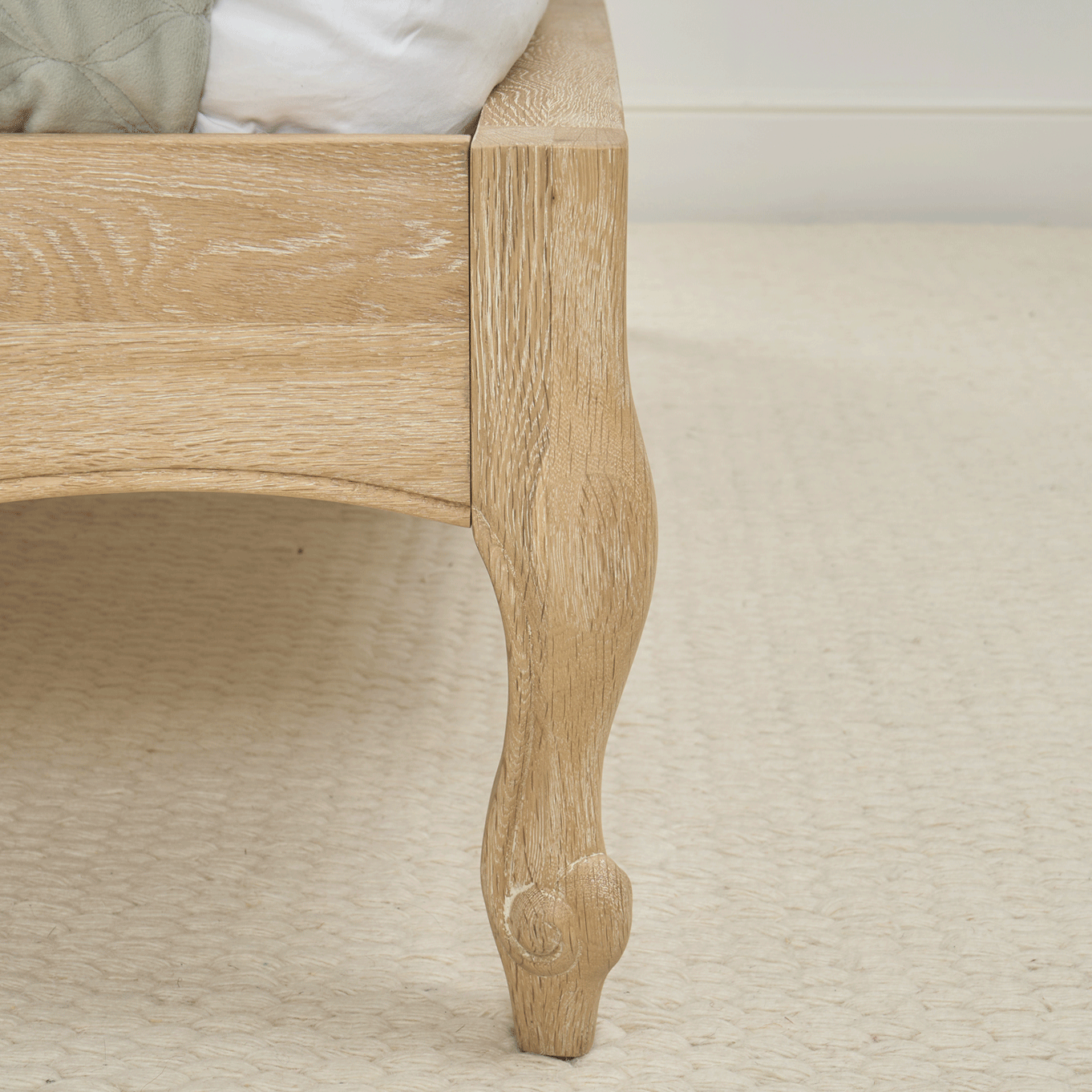 Eléa French Limed Oak Upholstered Button Back Low Foot Board Bed - Double Size - Image 10