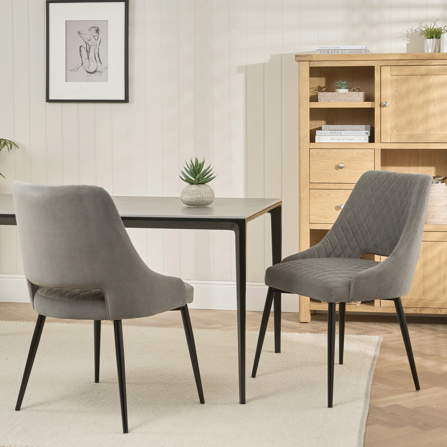 Joan Quilted Upholstered Grey Velvet Dining Chair