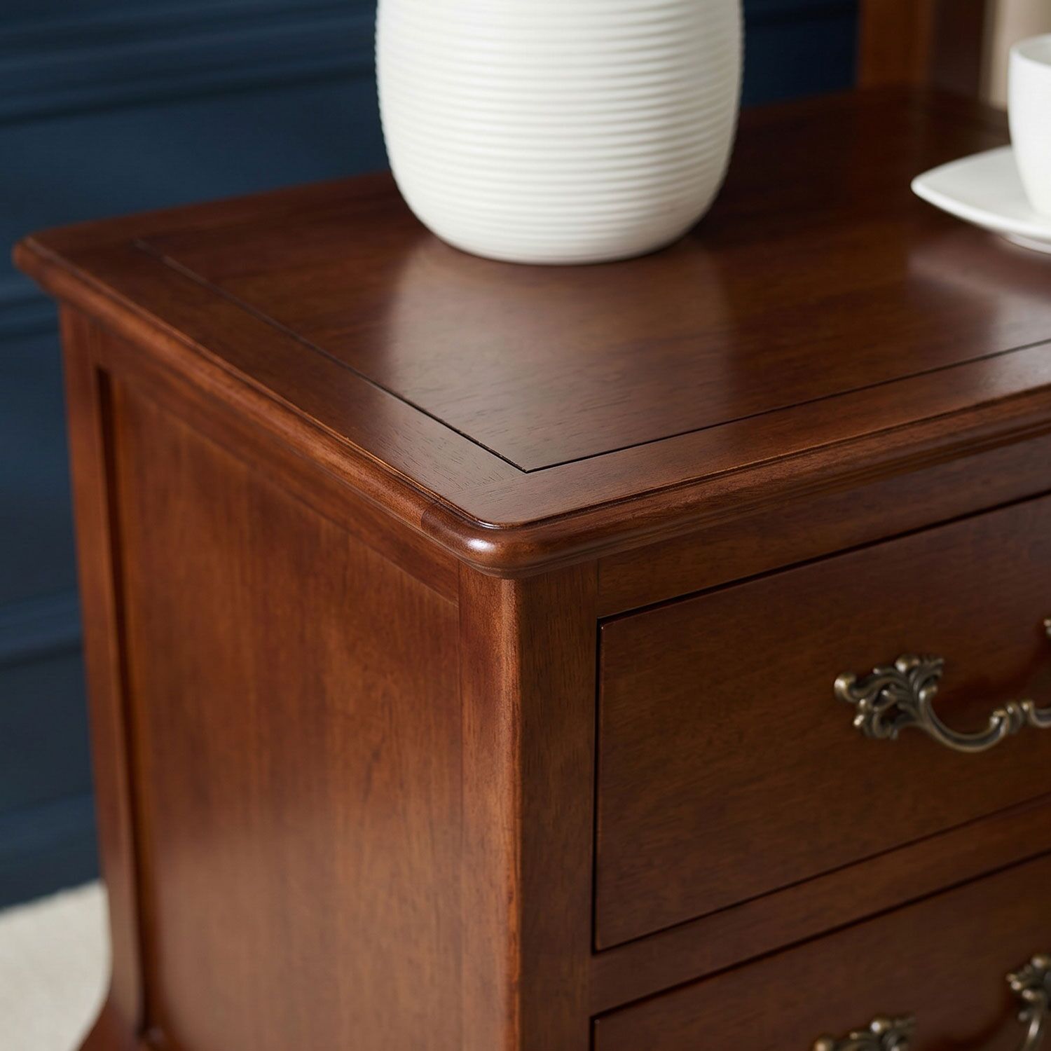 Lille French Mahogany Two Drawer Bedside Table - Image 4
