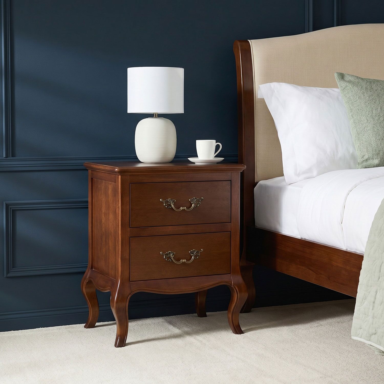Lille French Mahogany Two Drawer Bedside Table - Image 3